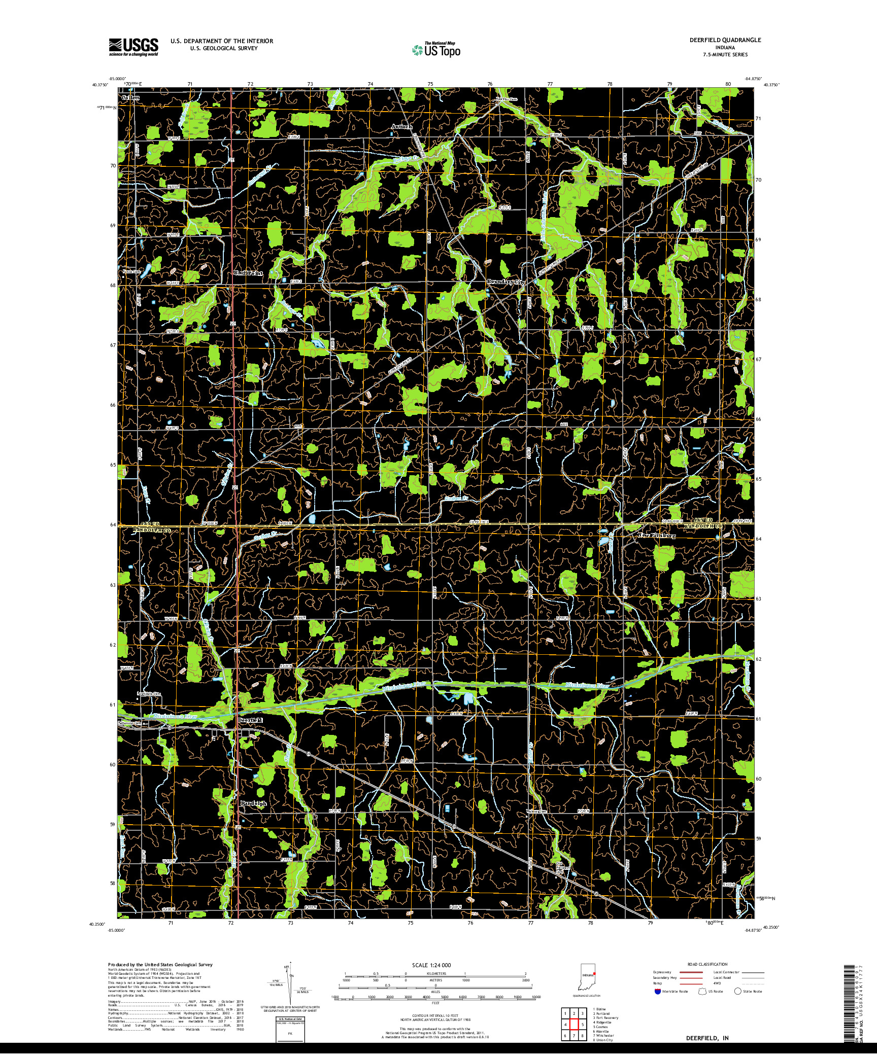 USGS US TOPO 7.5-MINUTE MAP FOR DEERFIELD, IN 2019