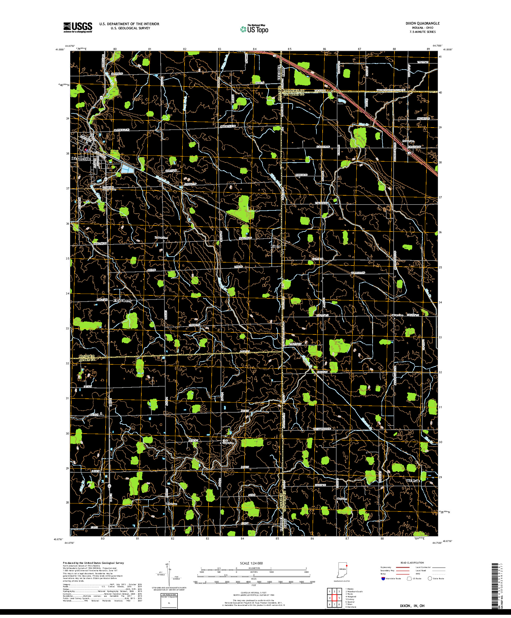 USGS US TOPO 7.5-MINUTE MAP FOR DIXON, IN,OH 2019