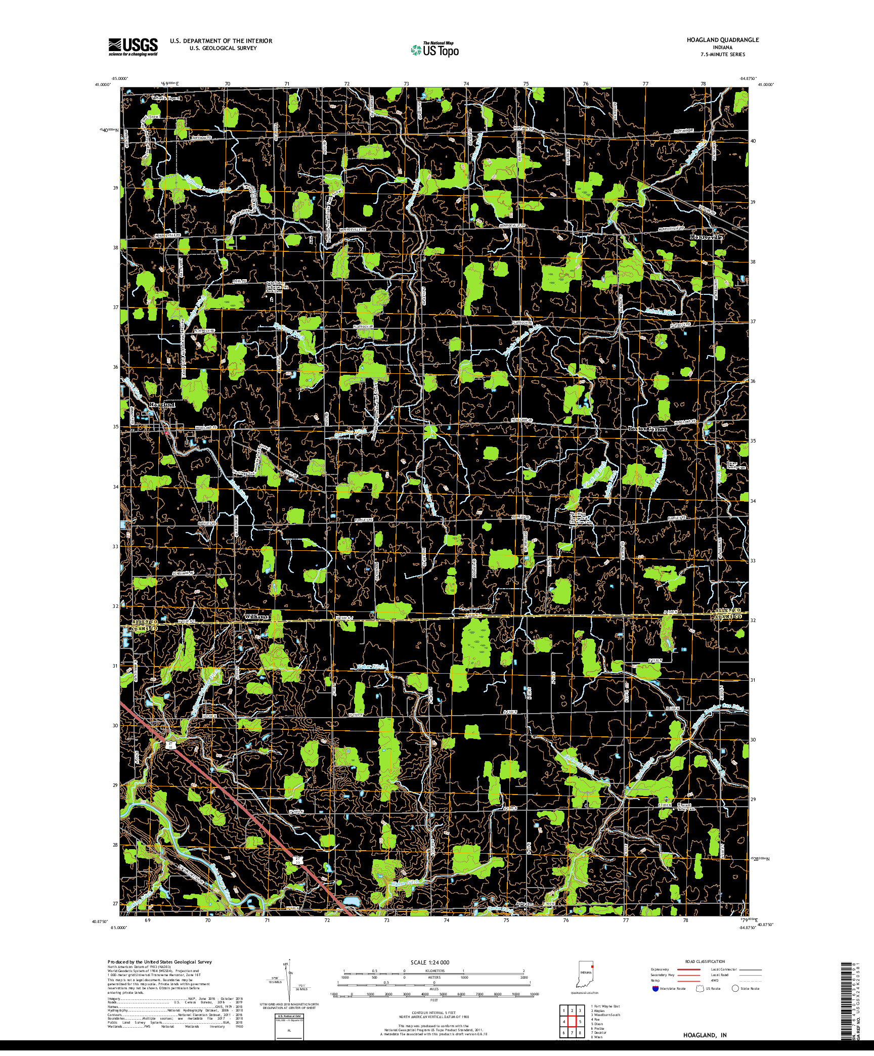 USGS US TOPO 7.5-MINUTE MAP FOR HOAGLAND, IN 2019