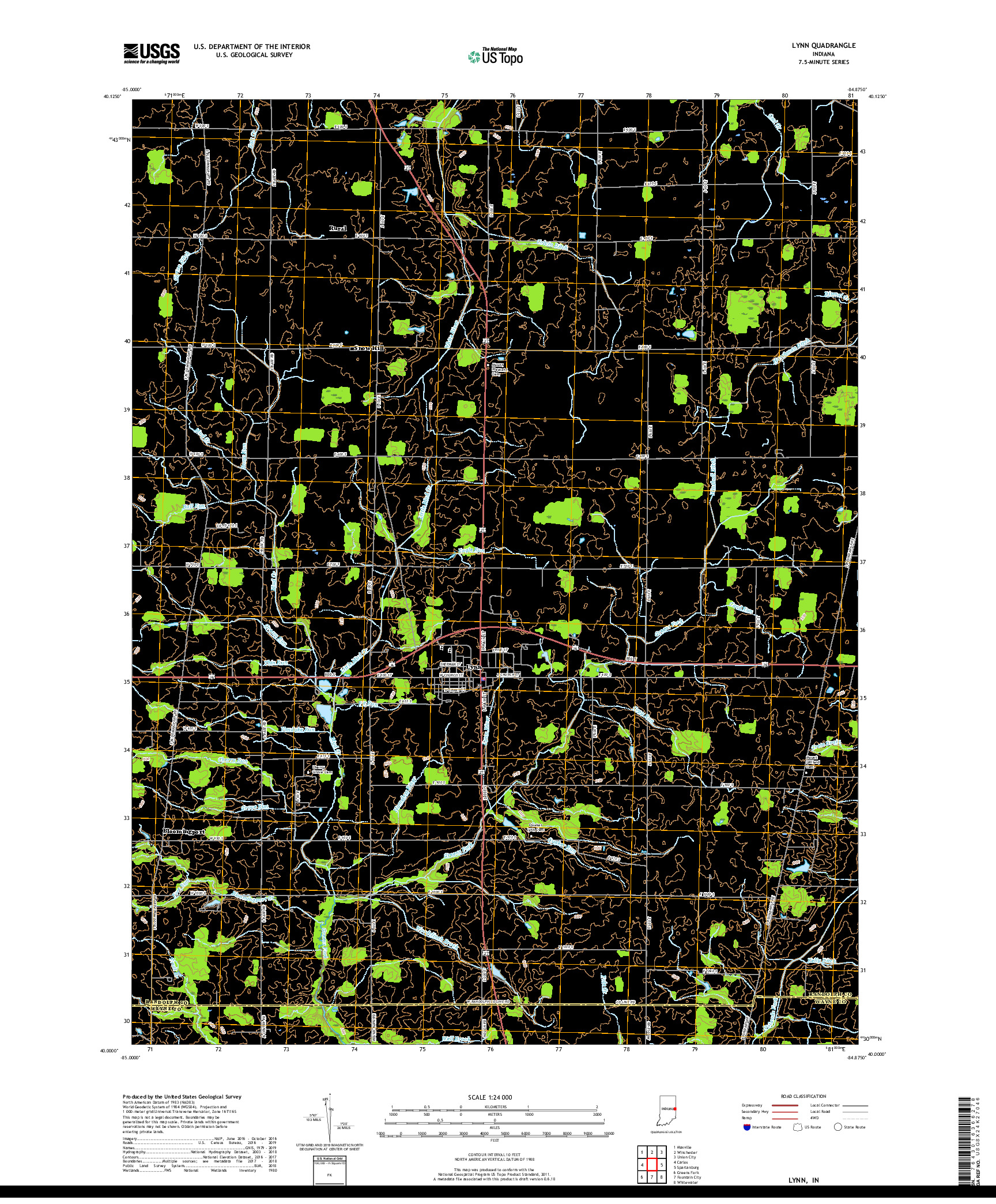 USGS US TOPO 7.5-MINUTE MAP FOR LYNN, IN 2019