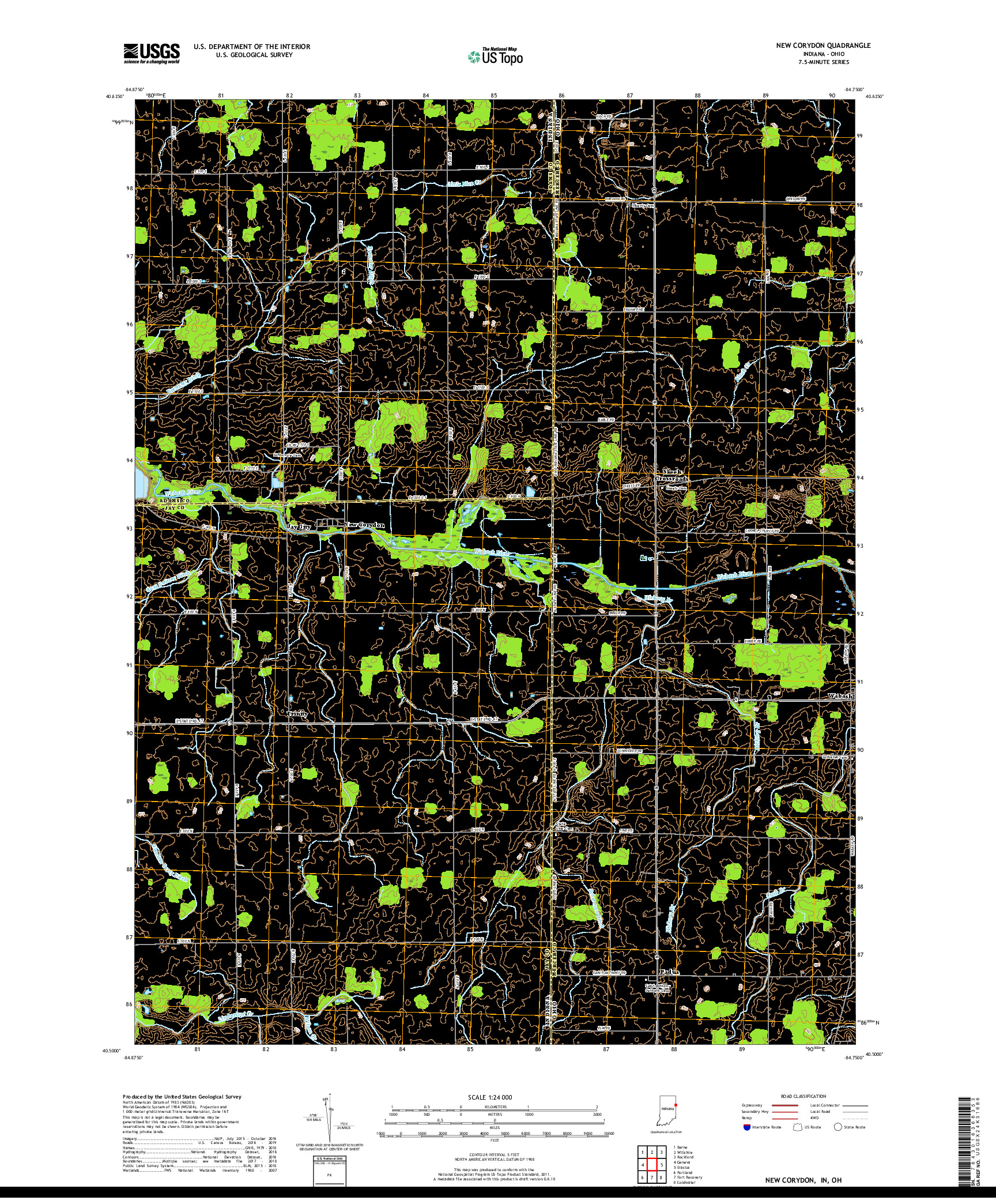 USGS US TOPO 7.5-MINUTE MAP FOR NEW CORYDON, IN,OH 2019