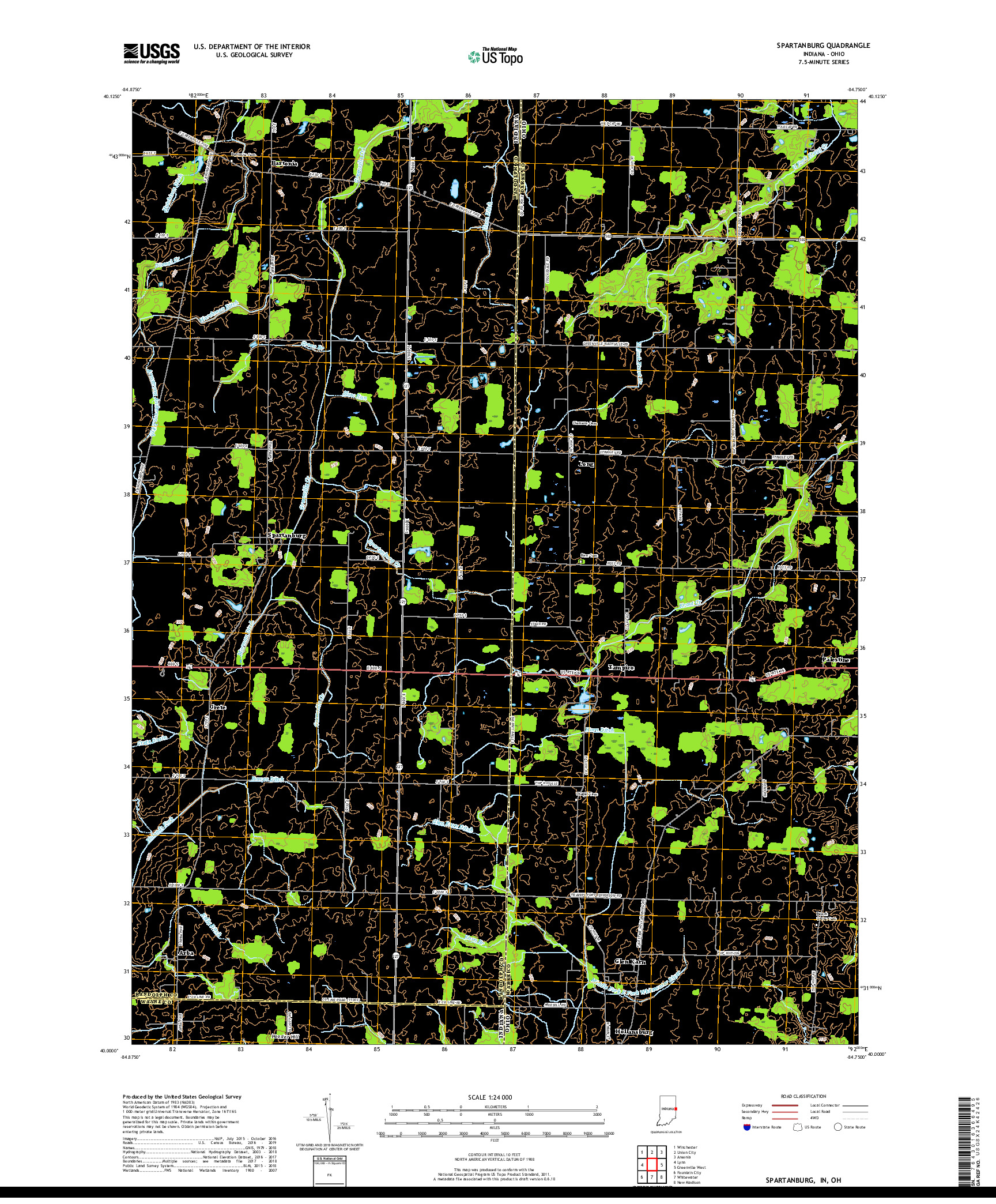 USGS US TOPO 7.5-MINUTE MAP FOR SPARTANBURG, IN,OH 2019