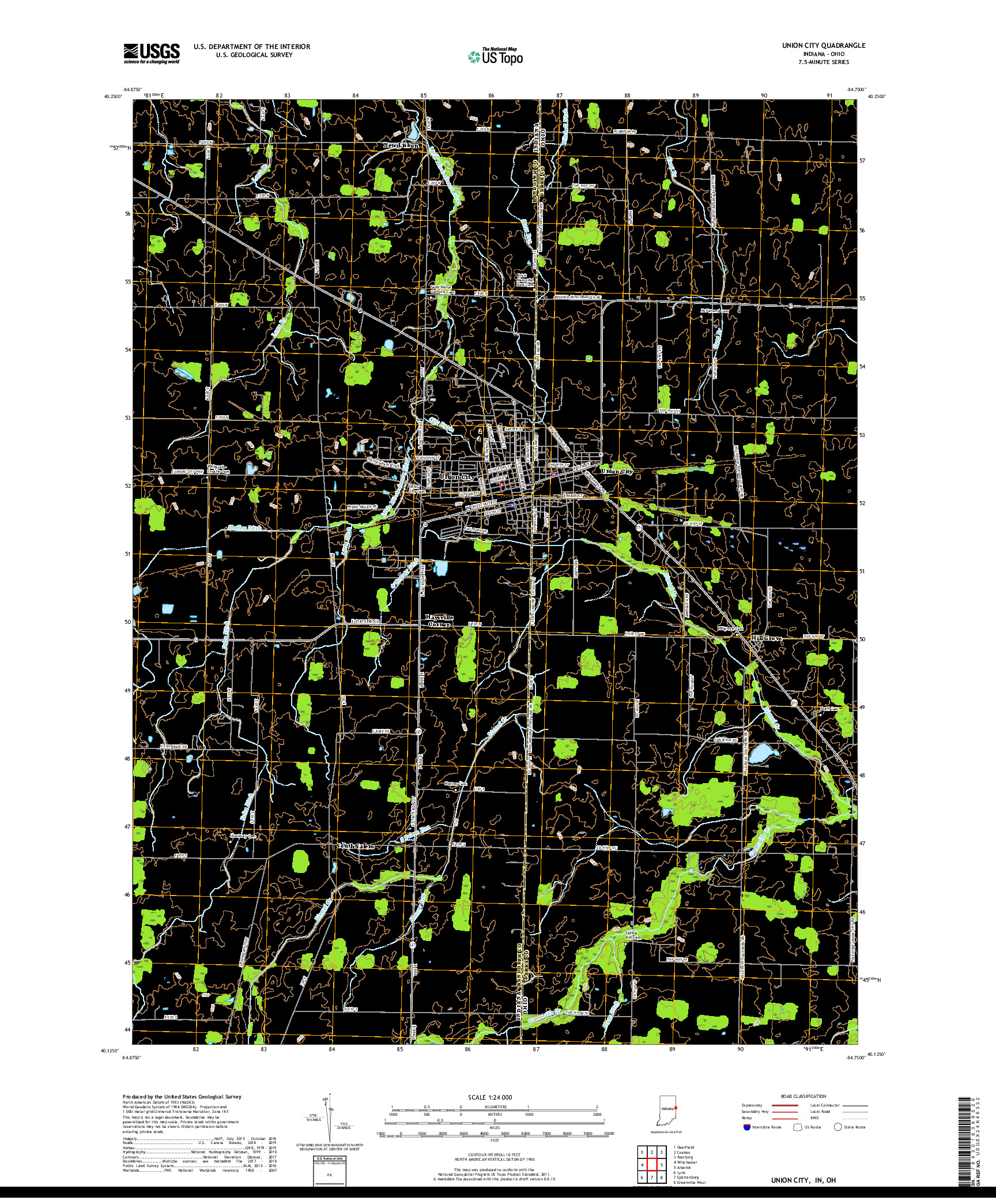 USGS US TOPO 7.5-MINUTE MAP FOR UNION CITY, IN,OH 2019