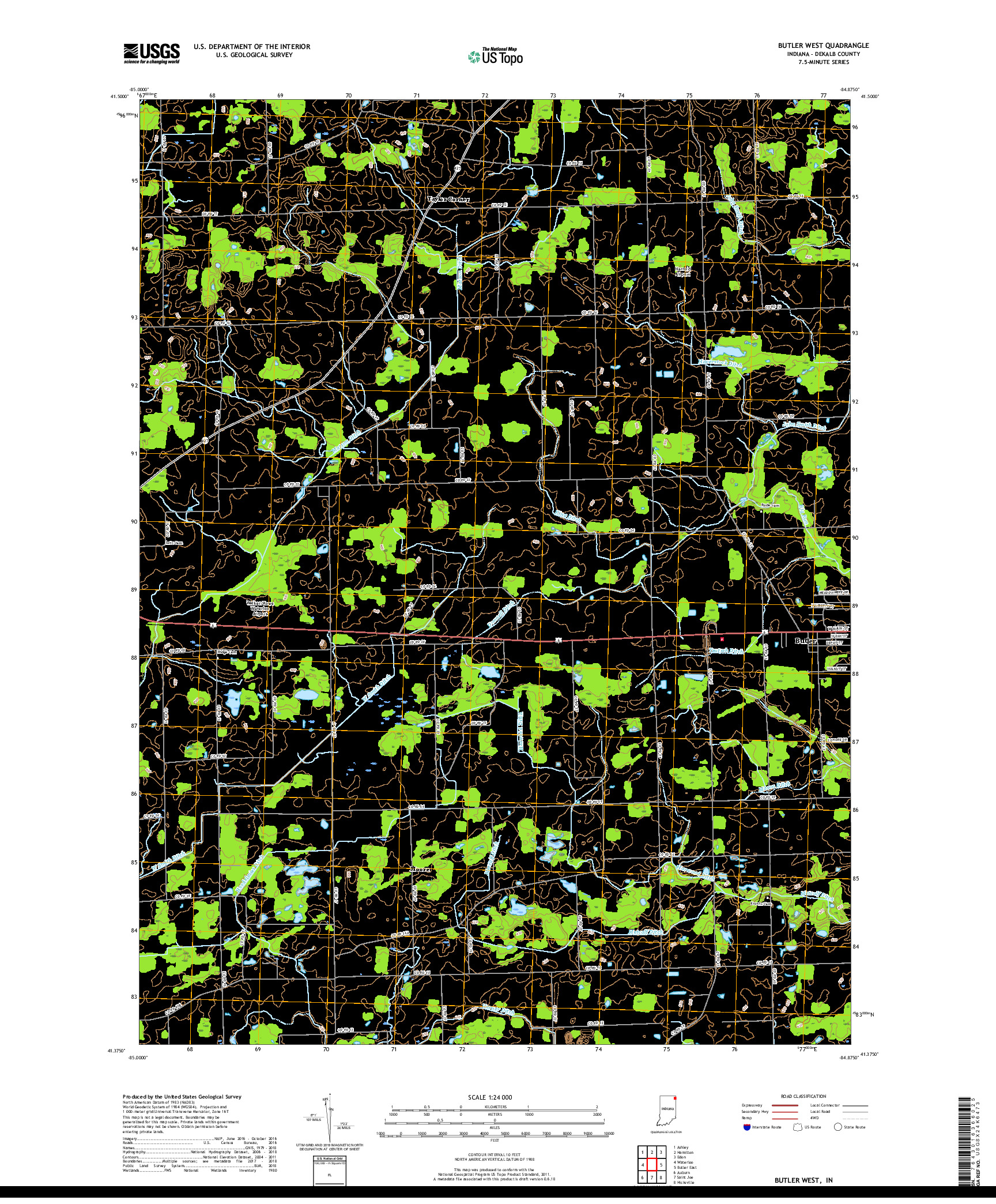 USGS US TOPO 7.5-MINUTE MAP FOR BUTLER WEST, IN 2019