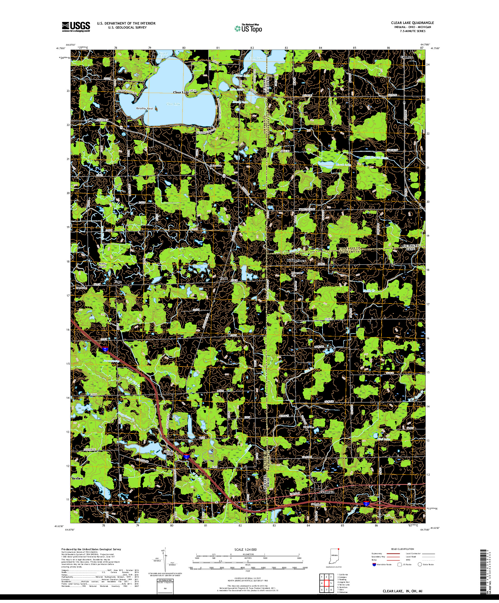 USGS US TOPO 7.5-MINUTE MAP FOR CLEAR LAKE, IN,OH,MI 2019