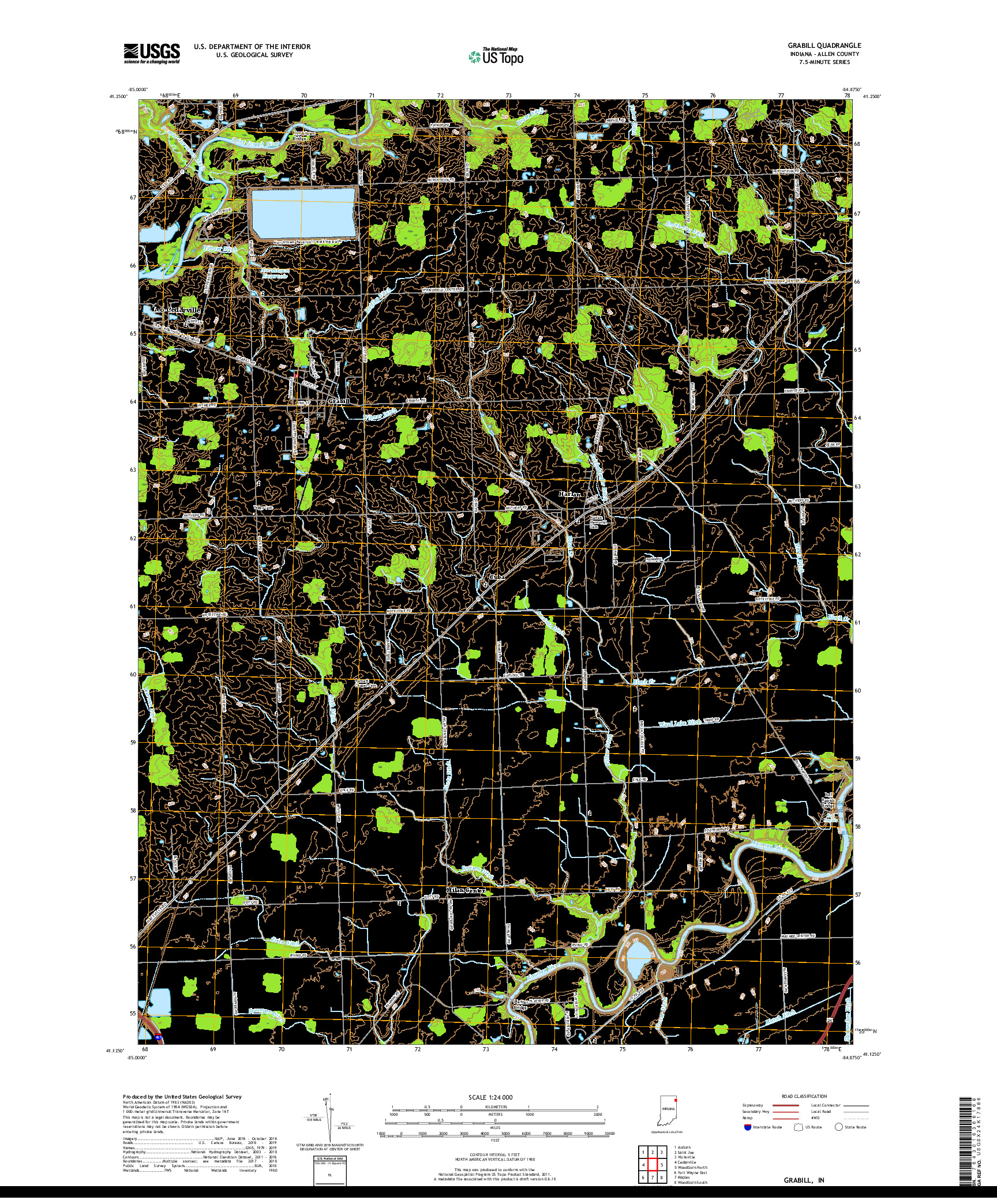 USGS US TOPO 7.5-MINUTE MAP FOR GRABILL, IN 2019