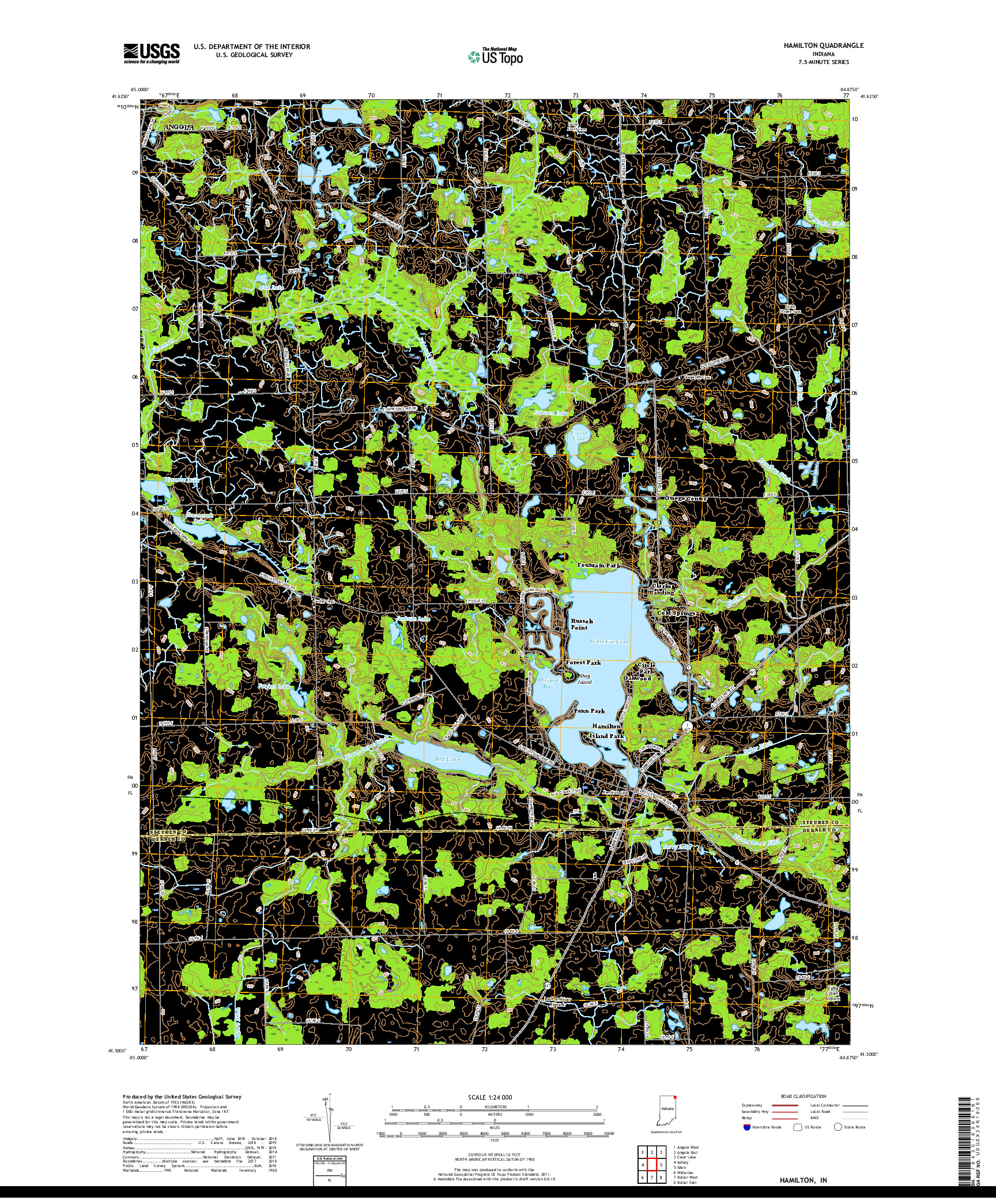 USGS US TOPO 7.5-MINUTE MAP FOR HAMILTON, IN 2019