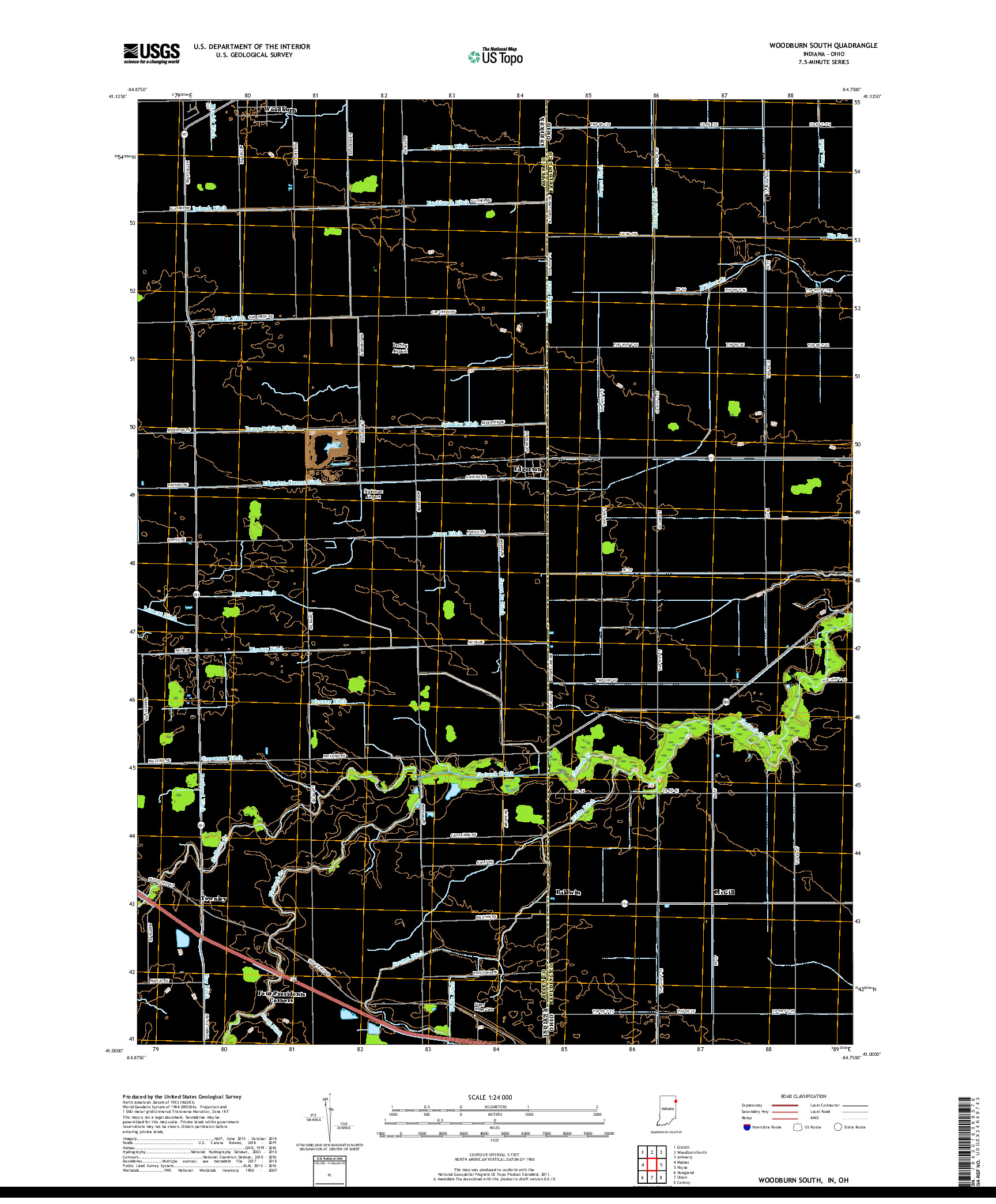 USGS US TOPO 7.5-MINUTE MAP FOR WOODBURN SOUTH, IN,OH 2019
