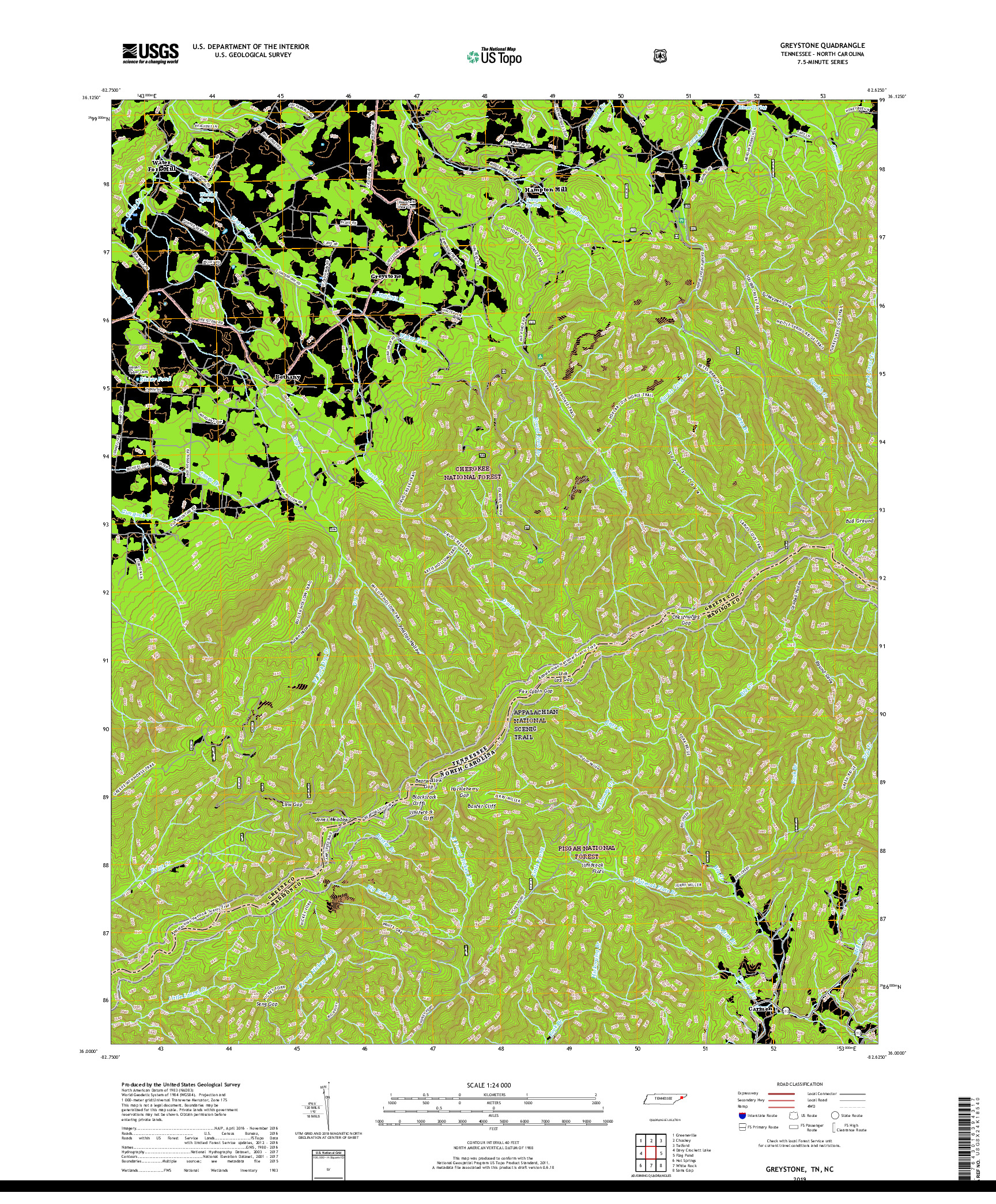 USGS US TOPO 7.5-MINUTE MAP FOR GREYSTONE, TN,NC 2019