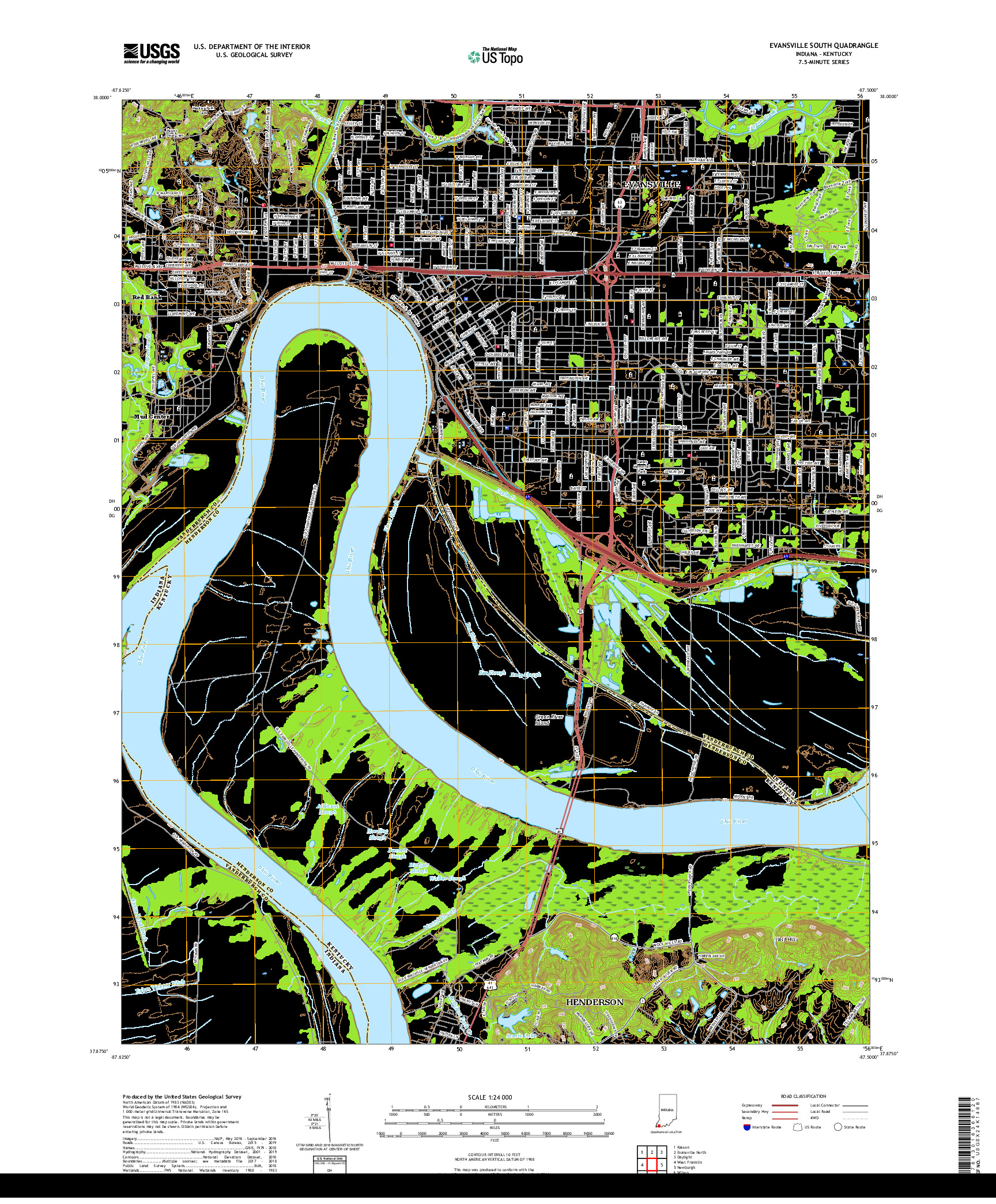 USGS US TOPO 7.5-MINUTE MAP FOR EVANSVILLE SOUTH, IN,KY 2019