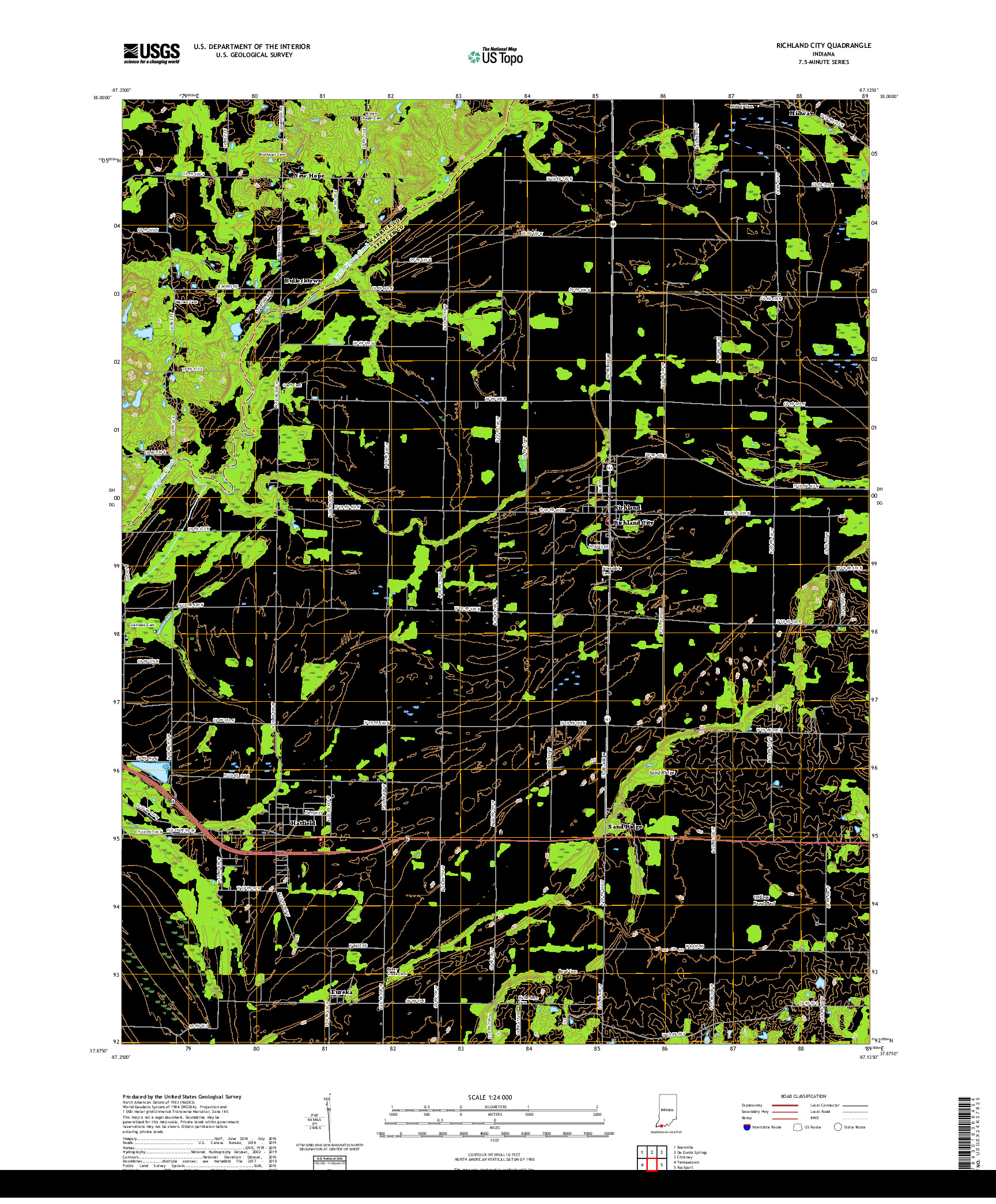 USGS US TOPO 7.5-MINUTE MAP FOR RICHLAND CITY, IN 2019