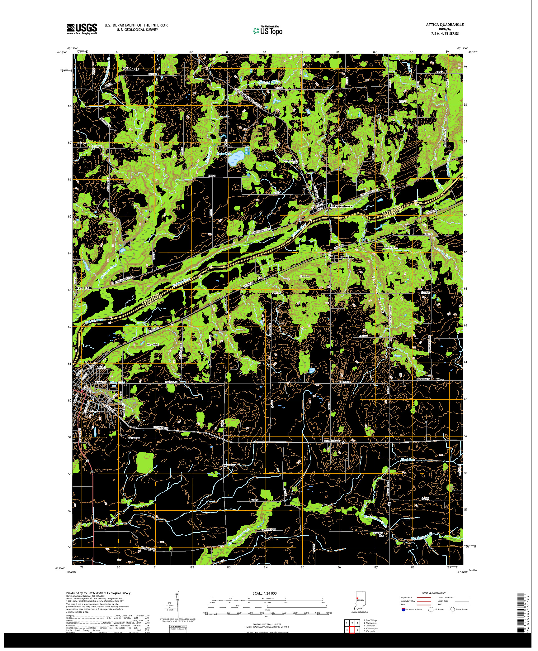 USGS US TOPO 7.5-MINUTE MAP FOR ATTICA, IN 2019