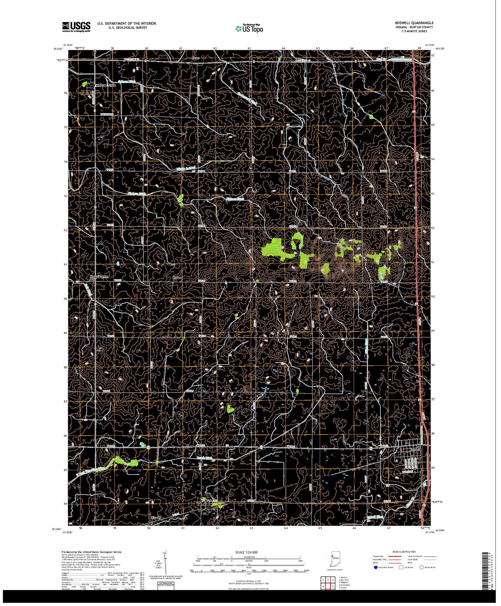 USGS US TOPO 7.5-MINUTE MAP FOR BOSWELL, IN 2019