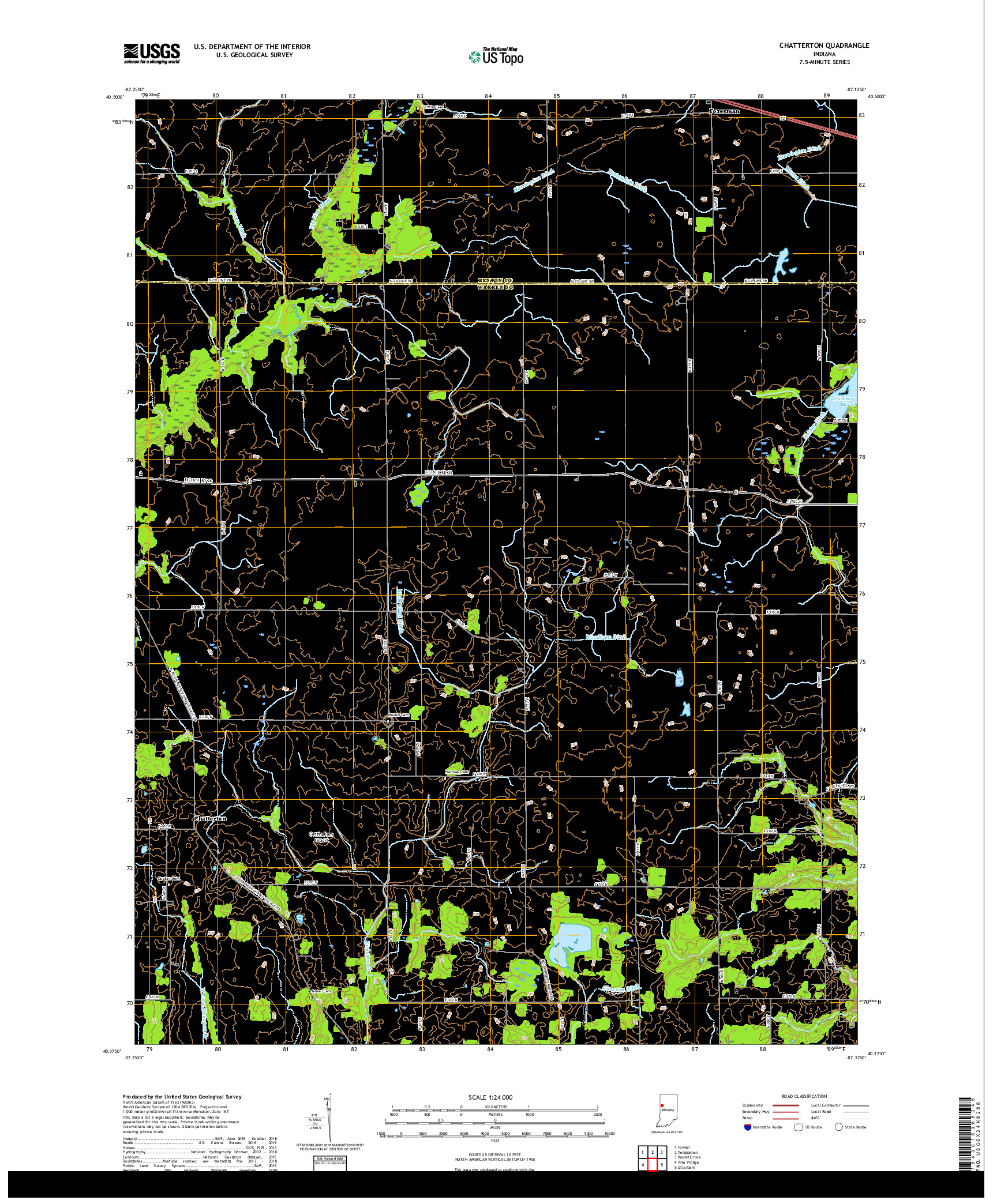 USGS US TOPO 7.5-MINUTE MAP FOR CHATTERTON, IN 2019