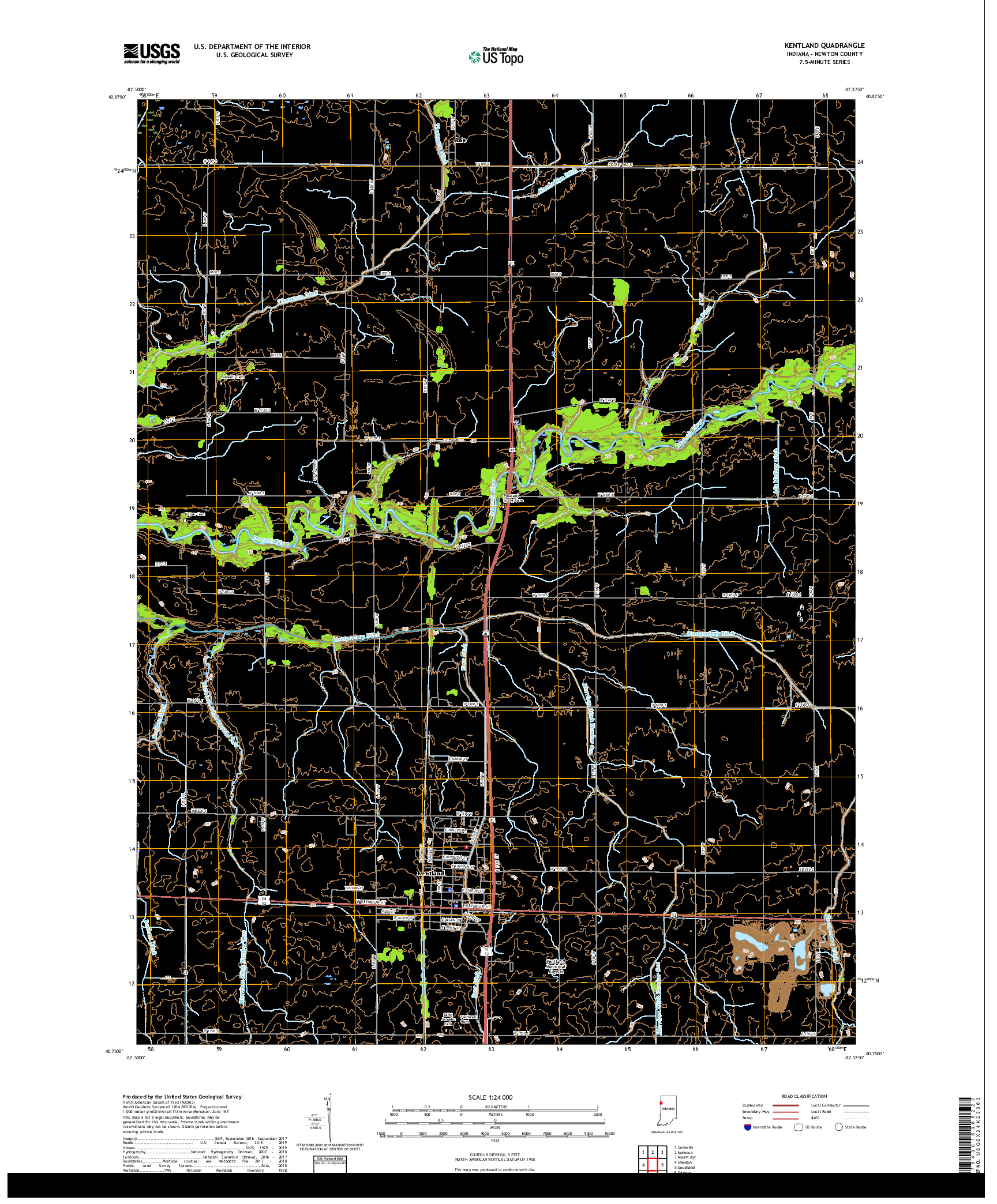 USGS US TOPO 7.5-MINUTE MAP FOR KENTLAND, IN 2019