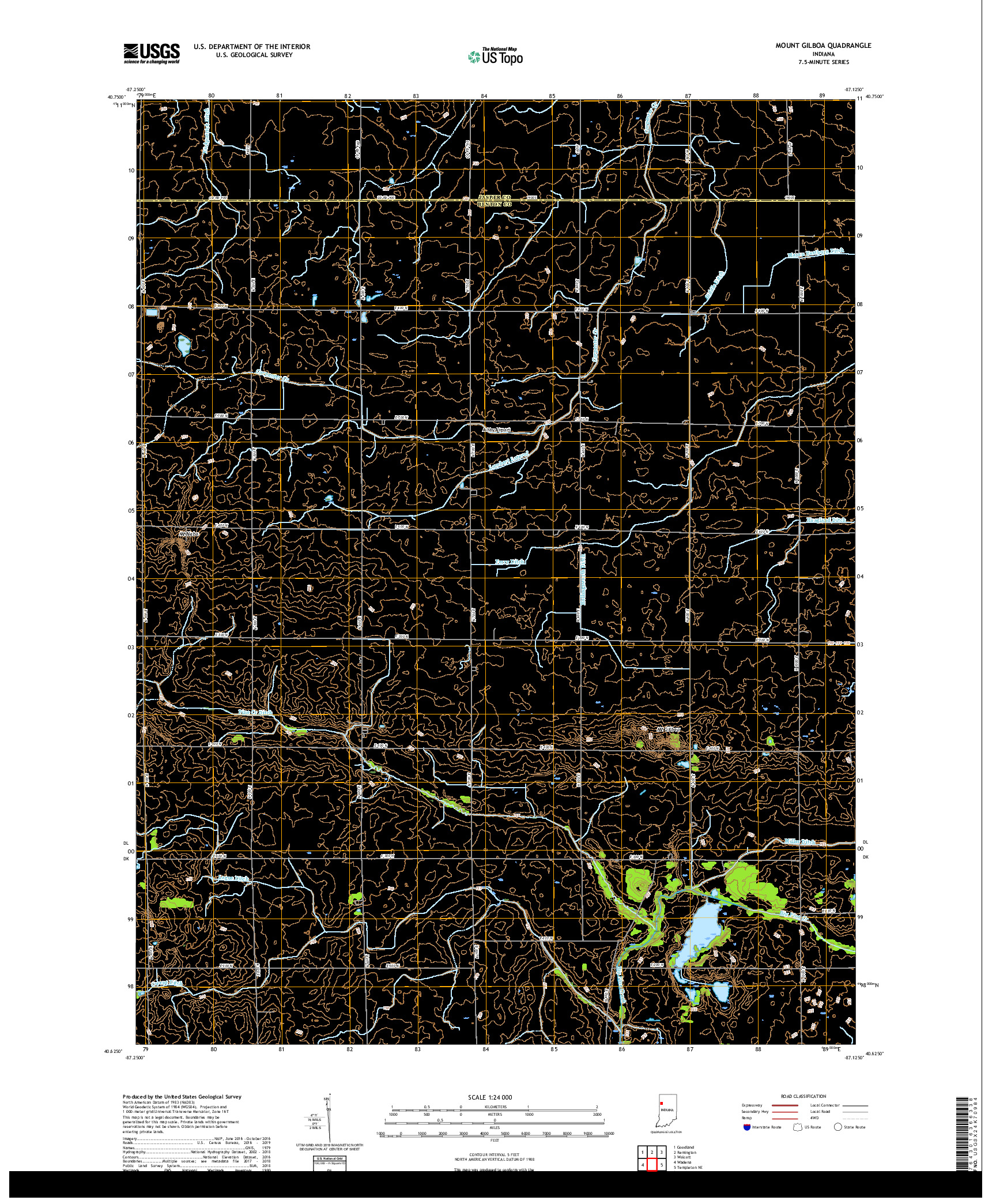 USGS US TOPO 7.5-MINUTE MAP FOR MOUNT GILBOA, IN 2019