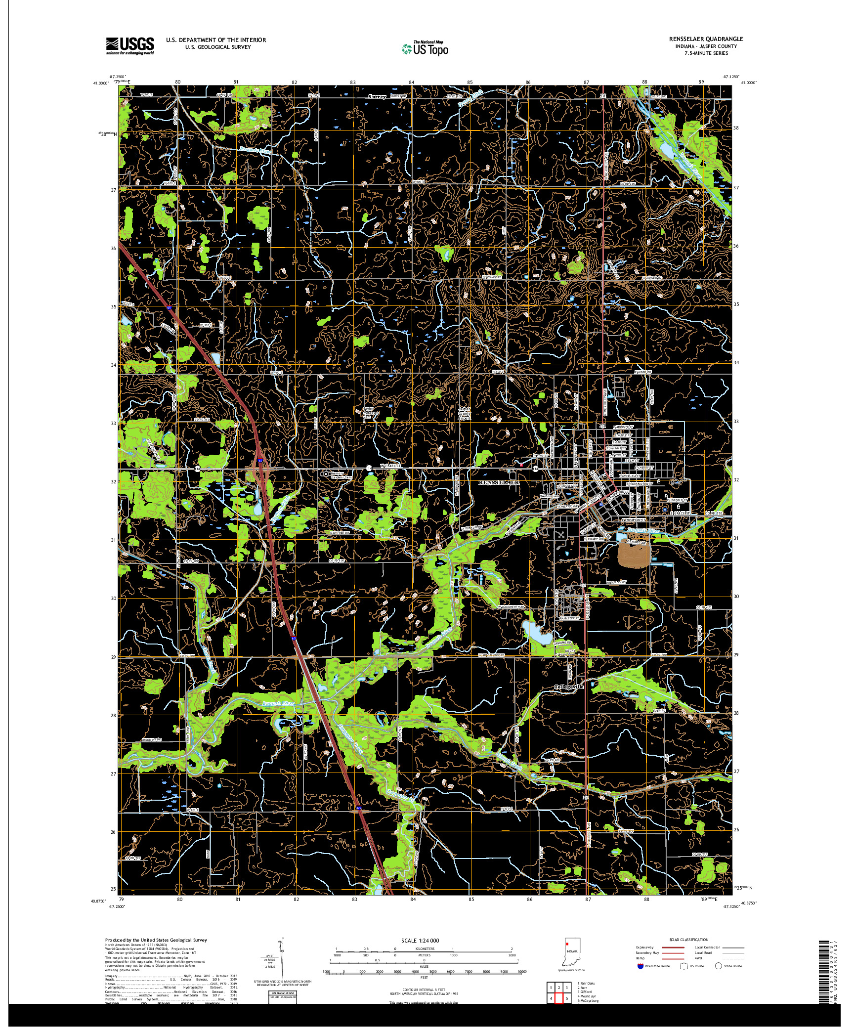 USGS US TOPO 7.5-MINUTE MAP FOR RENSSELAER, IN 2019