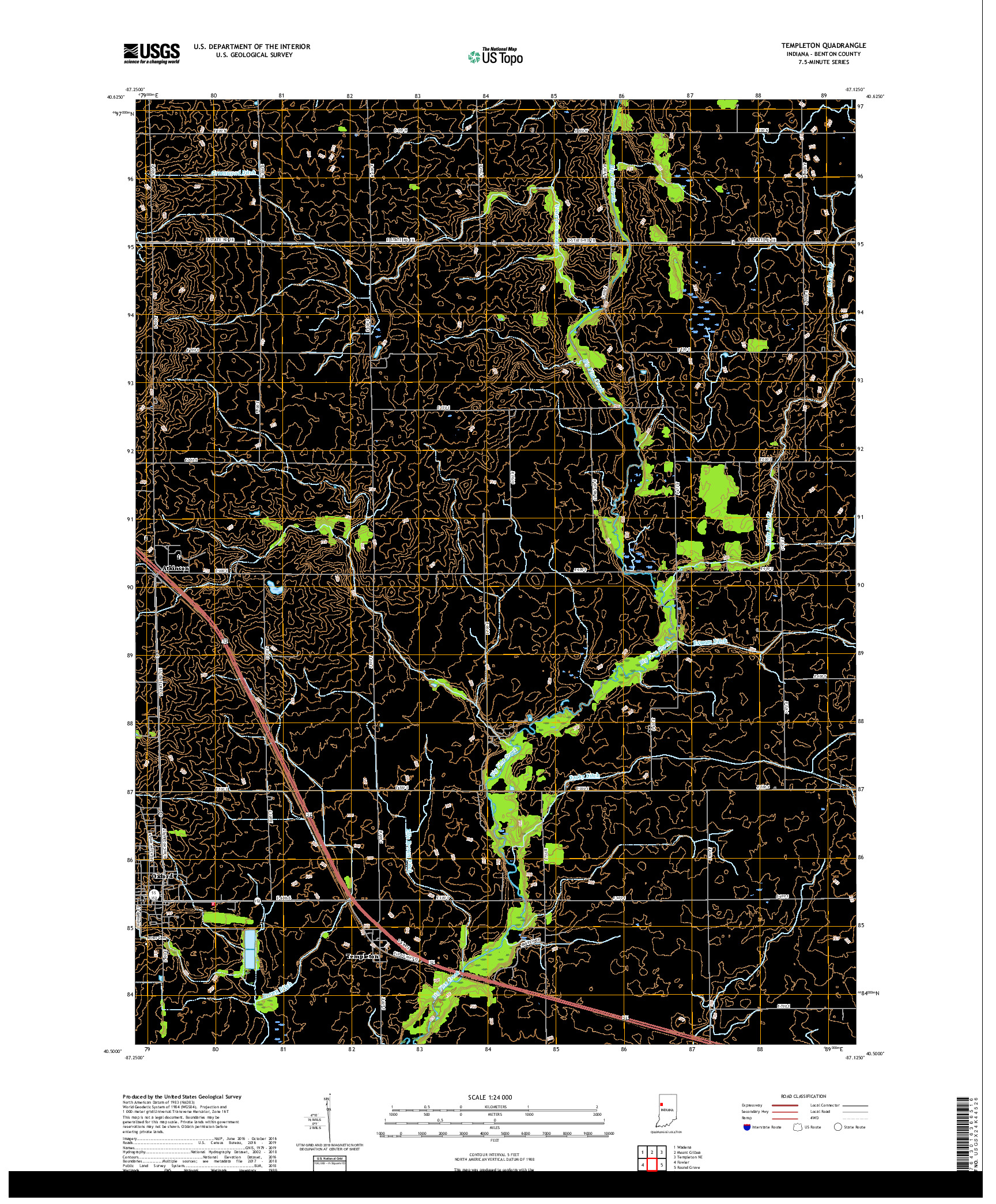 USGS US TOPO 7.5-MINUTE MAP FOR TEMPLETON, IN 2019