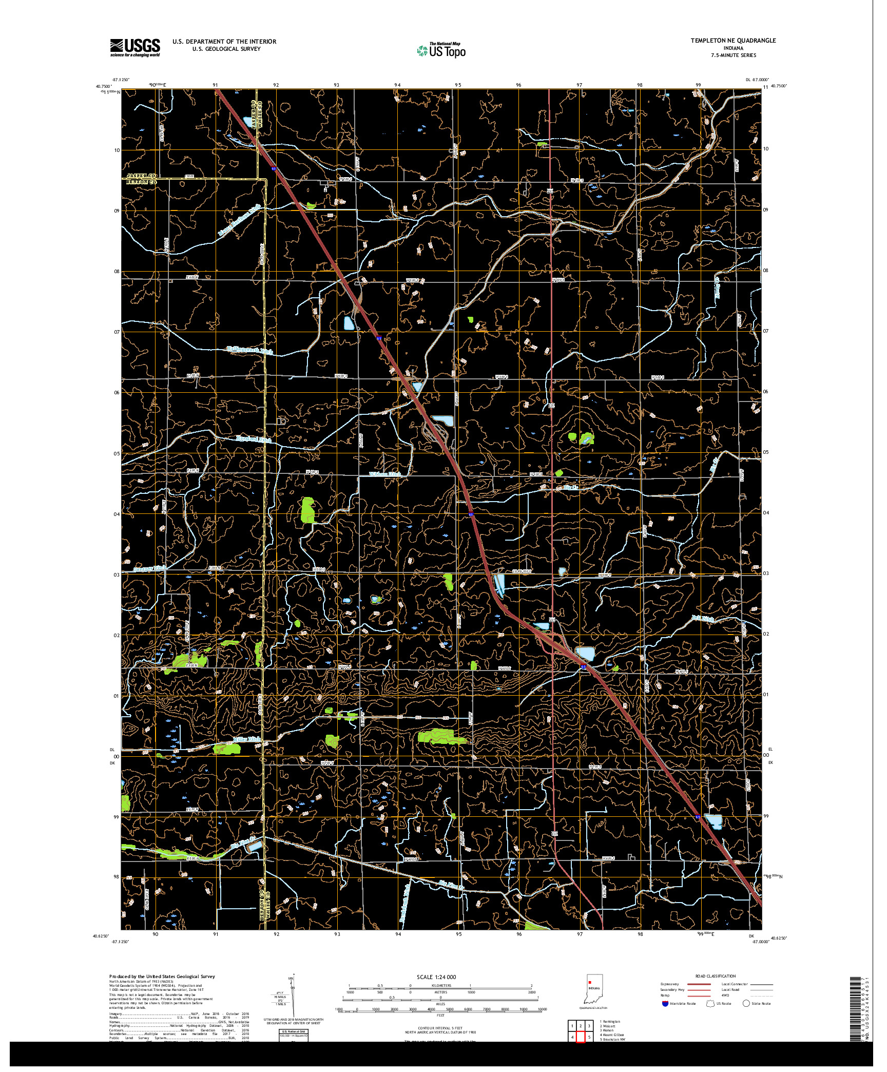 USGS US TOPO 7.5-MINUTE MAP FOR TEMPLETON NE, IN 2019