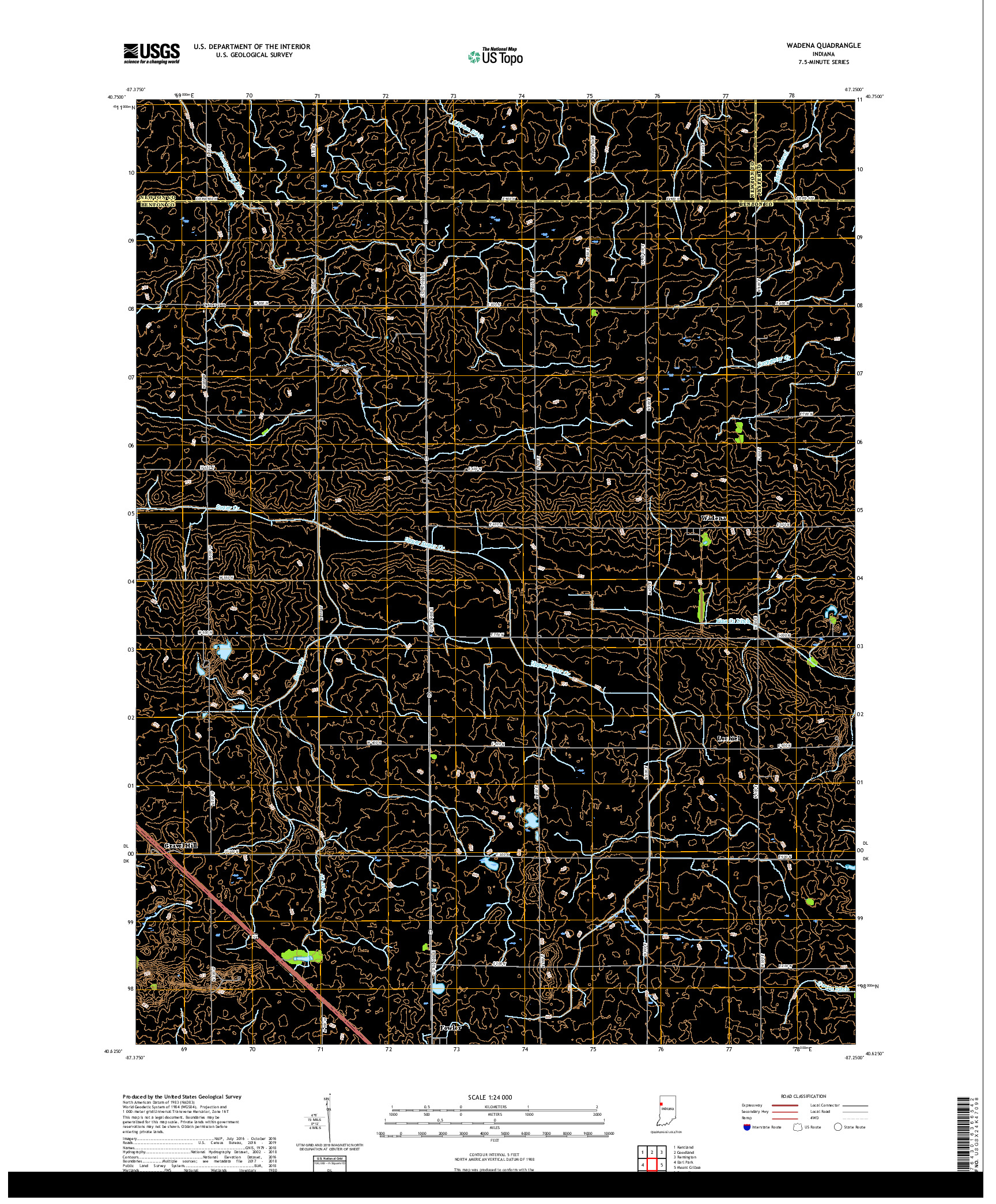 USGS US TOPO 7.5-MINUTE MAP FOR WADENA, IN 2019