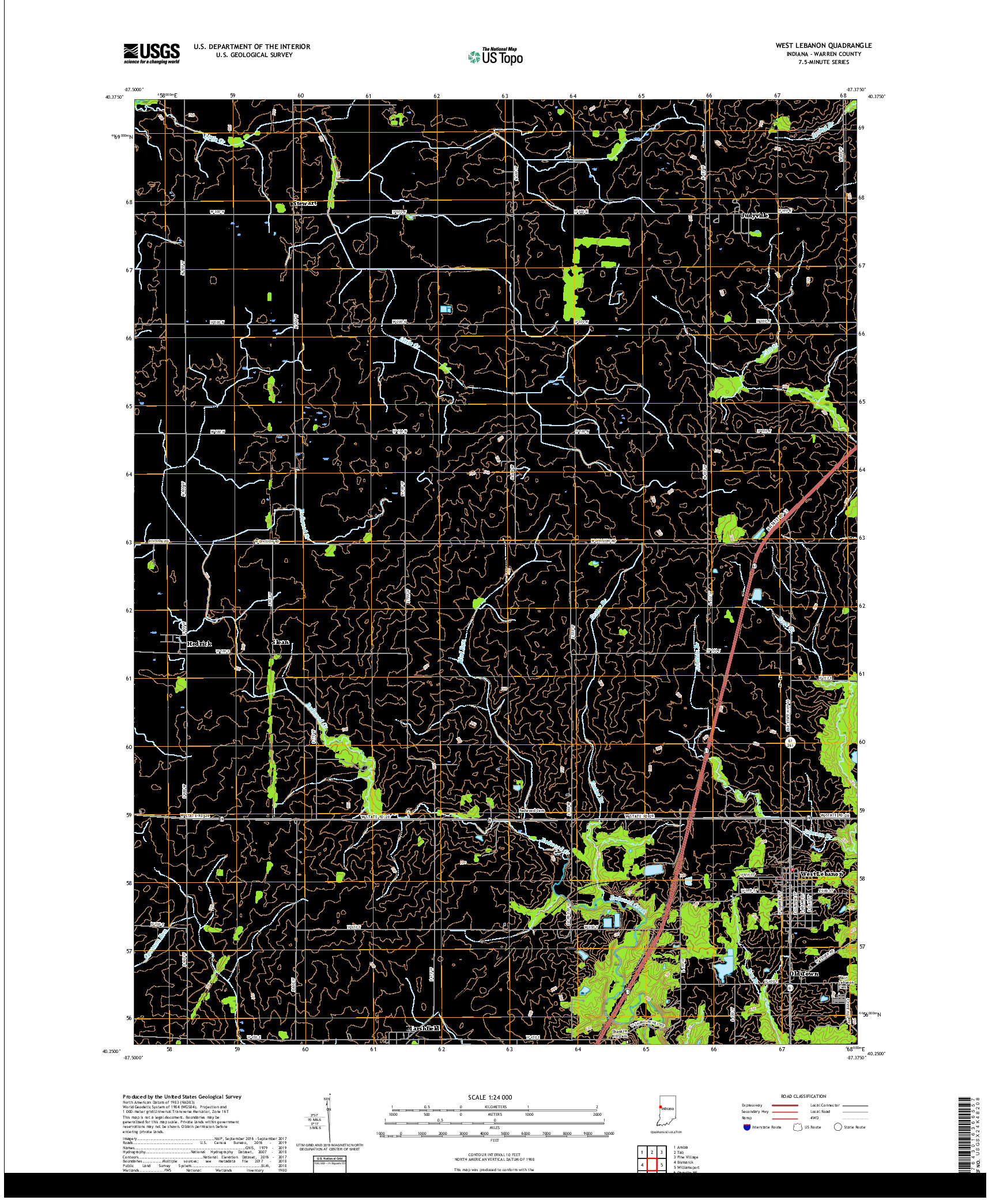 USGS US TOPO 7.5-MINUTE MAP FOR WEST LEBANON, IN 2019