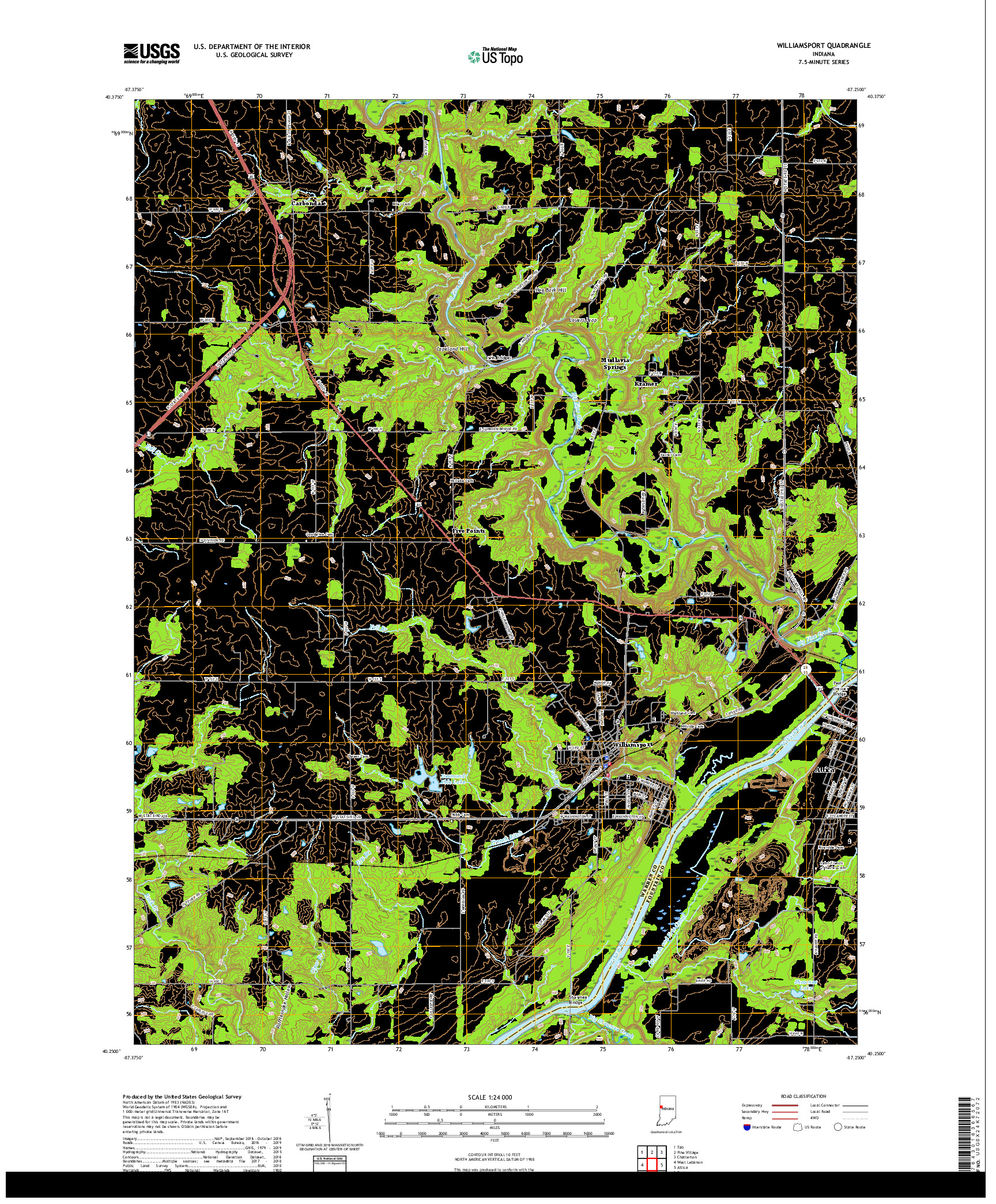 USGS US TOPO 7.5-MINUTE MAP FOR WILLIAMSPORT, IN 2019