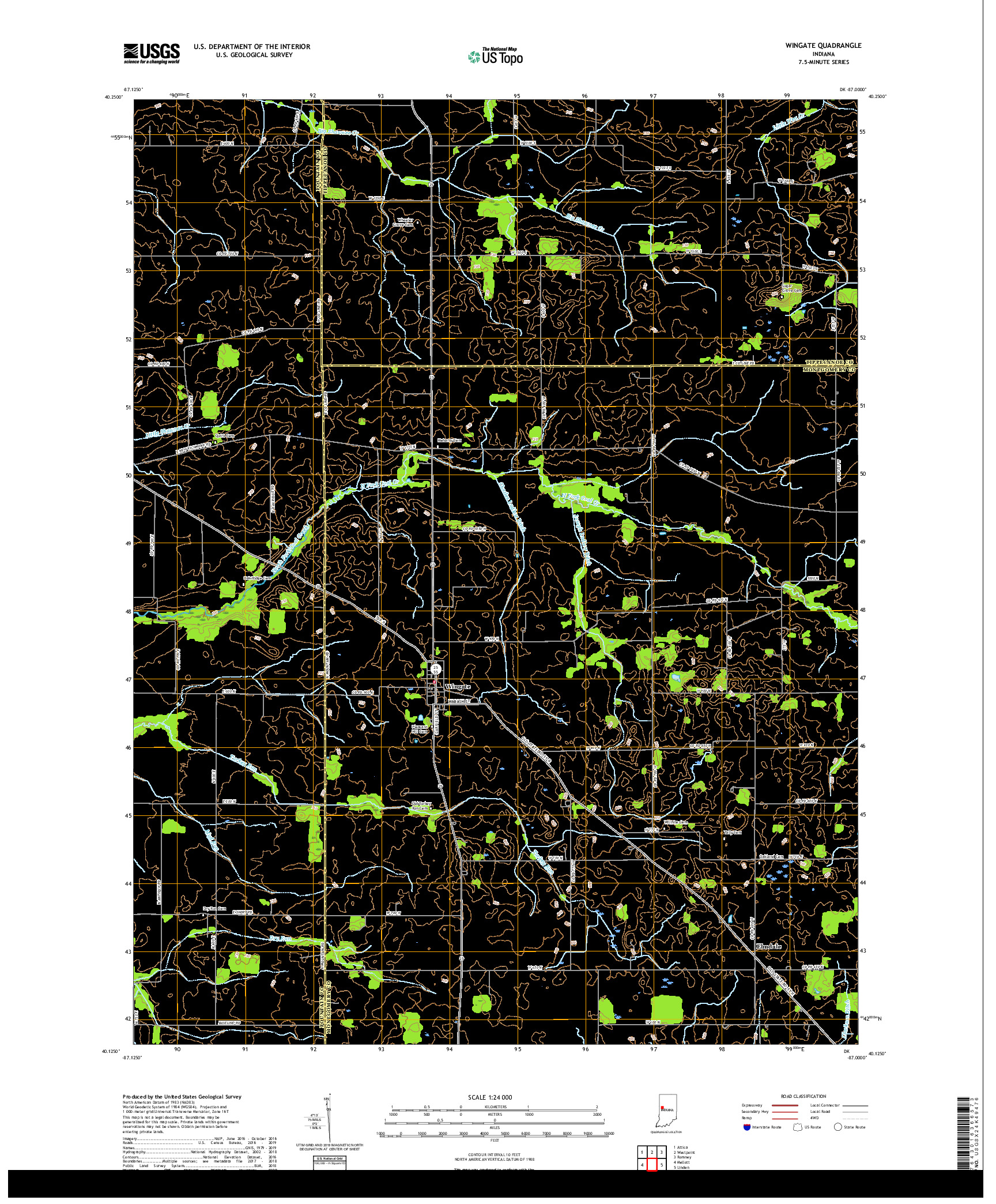 USGS US TOPO 7.5-MINUTE MAP FOR WINGATE, IN 2019