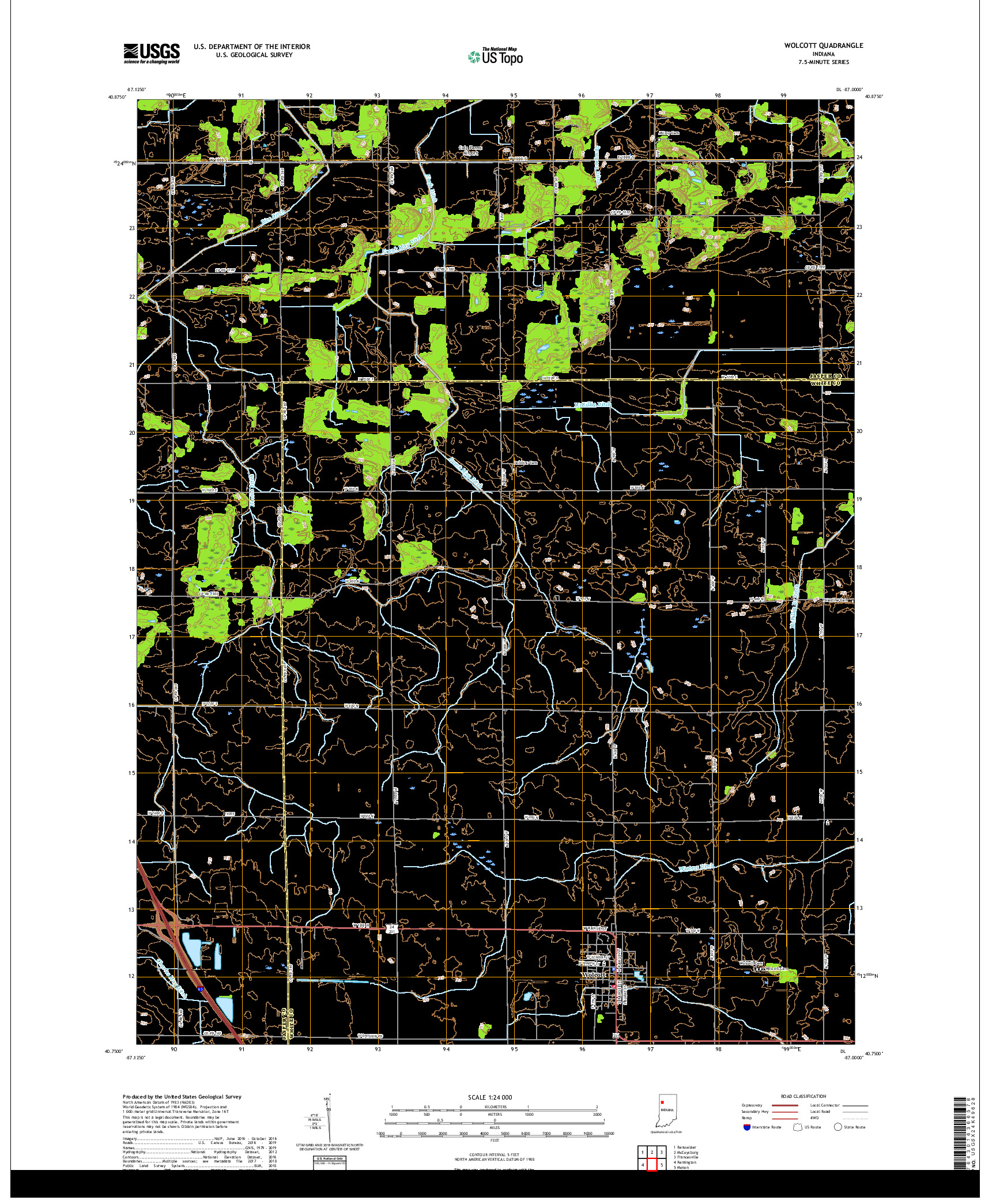 USGS US TOPO 7.5-MINUTE MAP FOR WOLCOTT, IN 2019