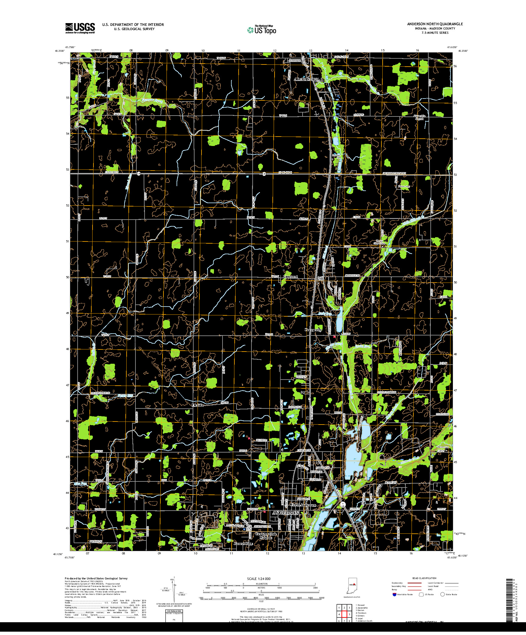 USGS US TOPO 7.5-MINUTE MAP FOR ANDERSON NORTH, IN 2019