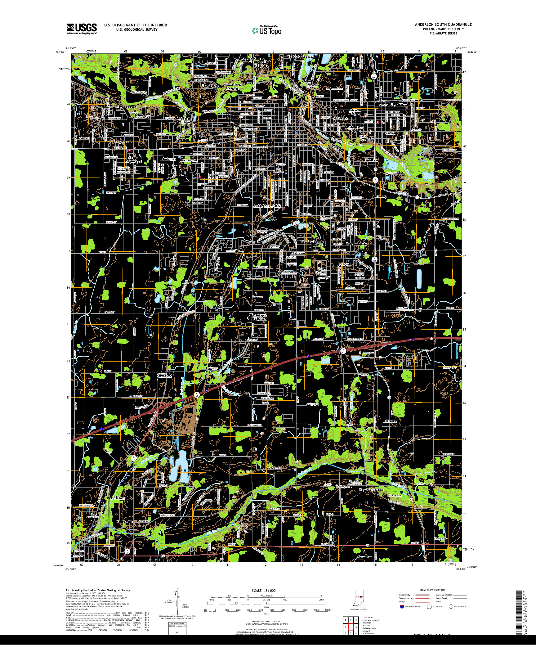 USGS US TOPO 7.5-MINUTE MAP FOR ANDERSON SOUTH, IN 2019