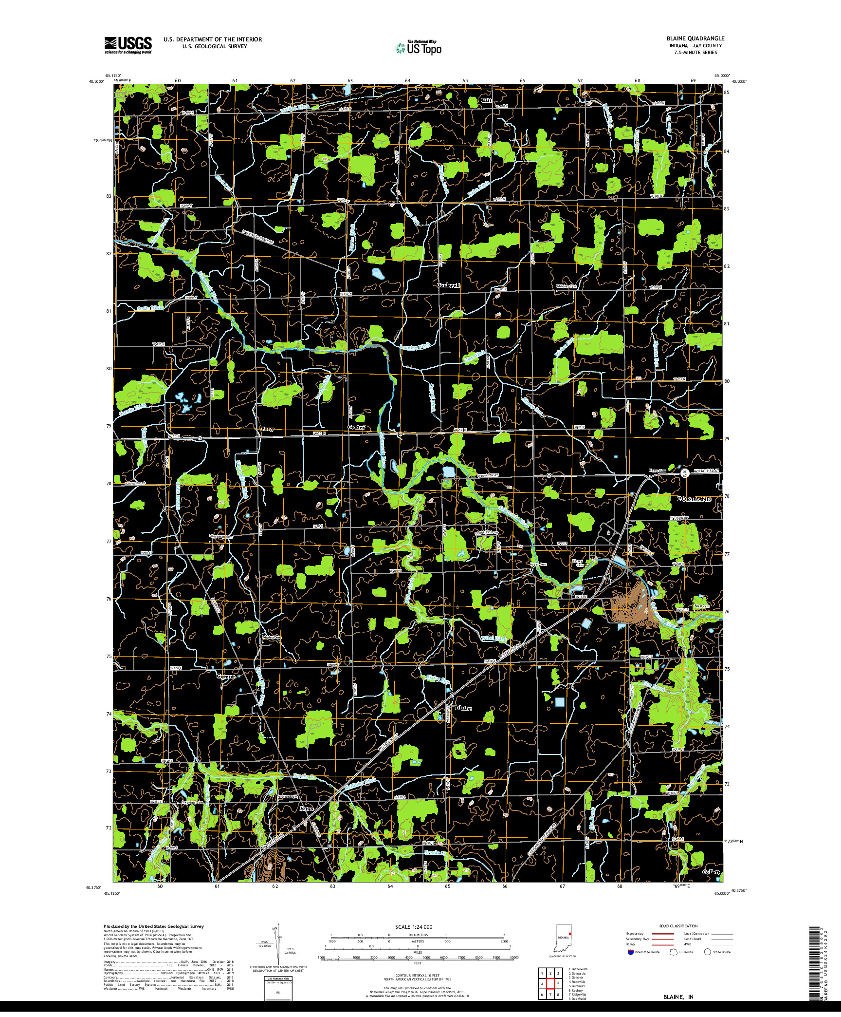 USGS US TOPO 7.5-MINUTE MAP FOR BLAINE, IN 2019