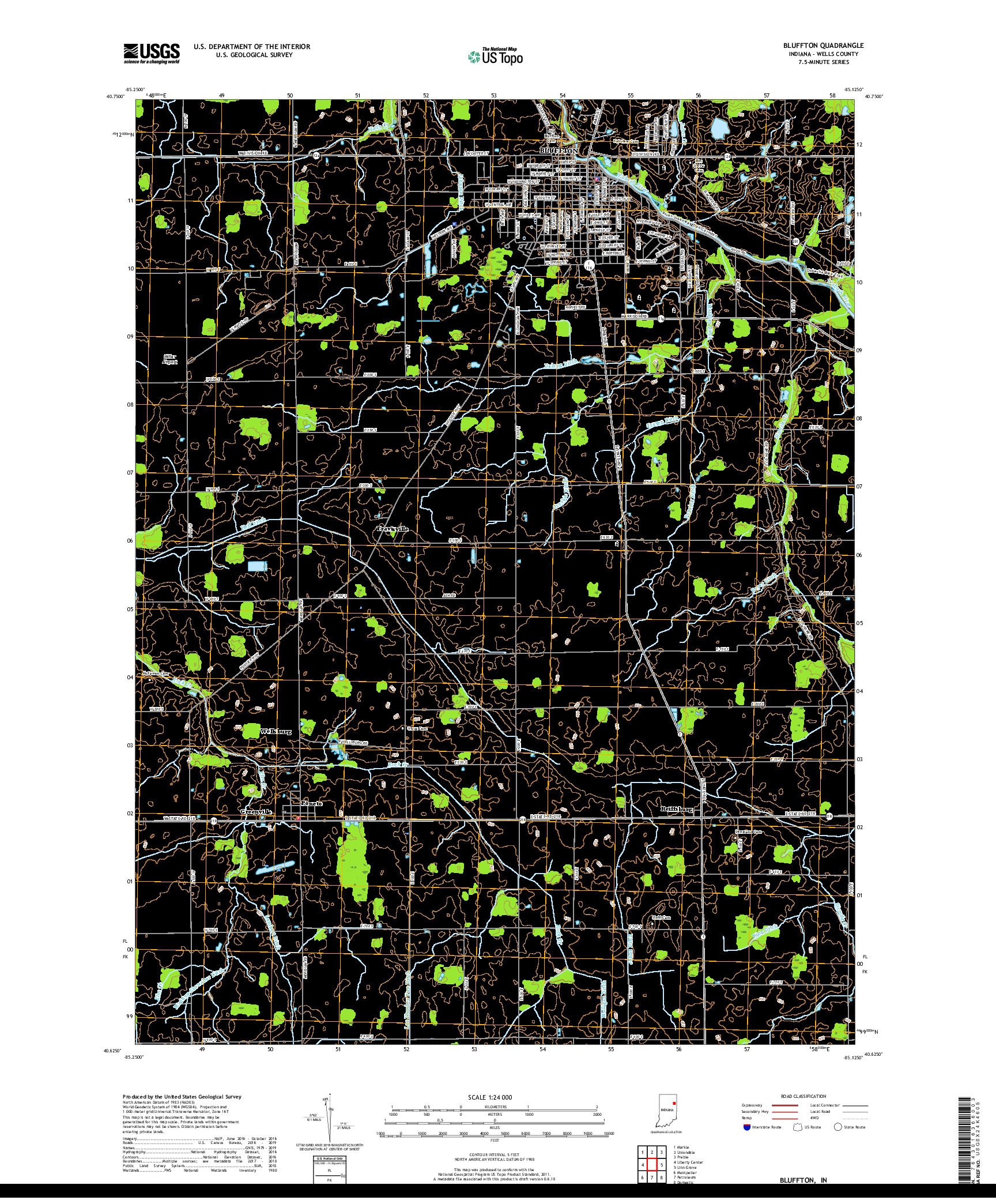 USGS US TOPO 7.5-MINUTE MAP FOR BLUFFTON, IN 2019