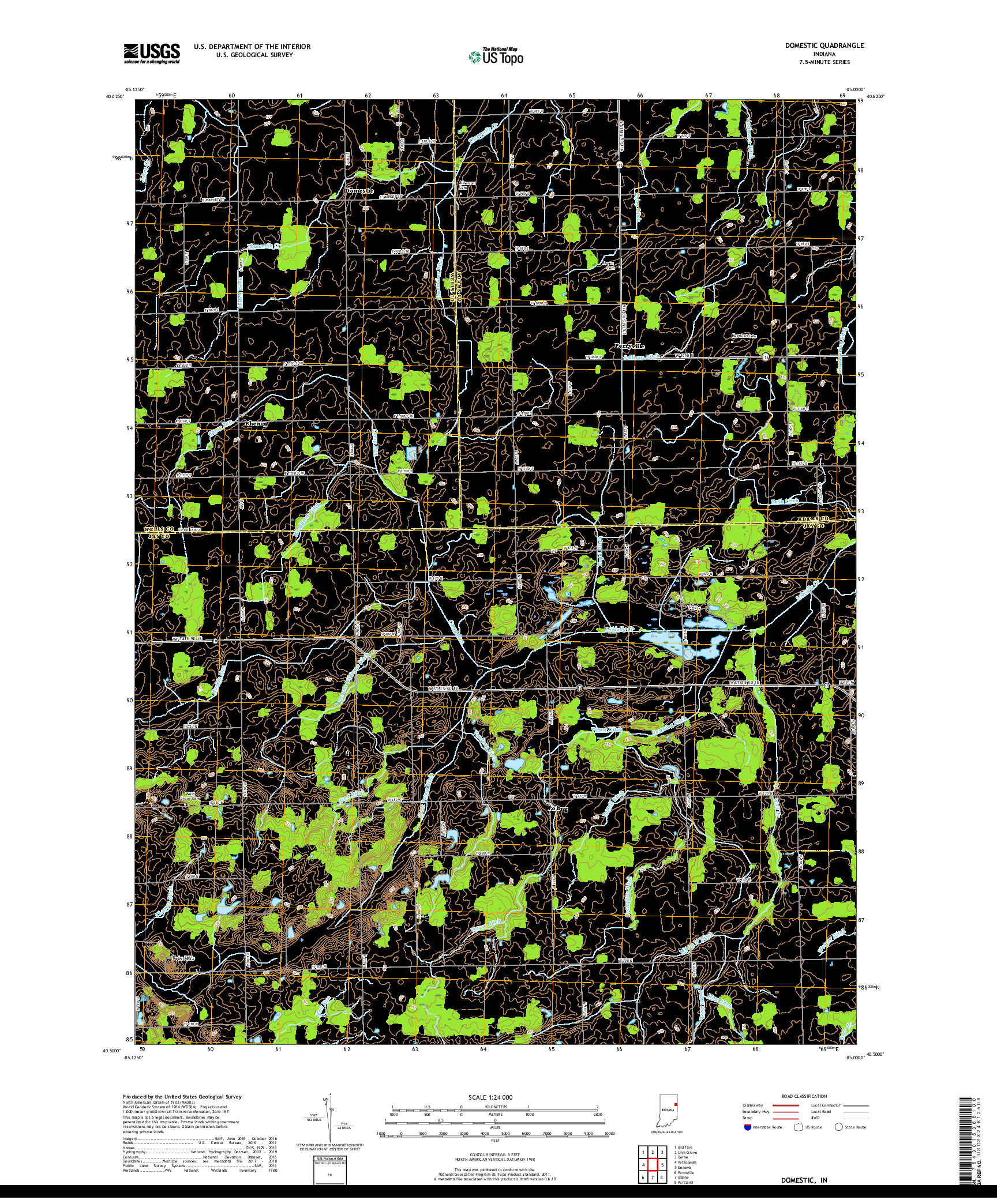 USGS US TOPO 7.5-MINUTE MAP FOR DOMESTIC, IN 2019