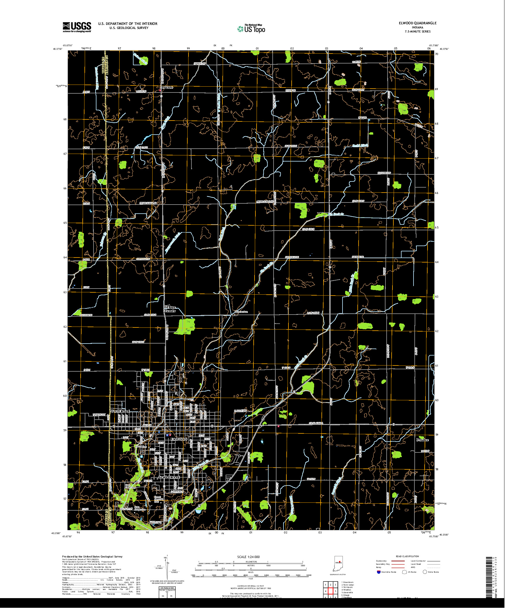 USGS US TOPO 7.5-MINUTE MAP FOR ELWOOD, IN 2019