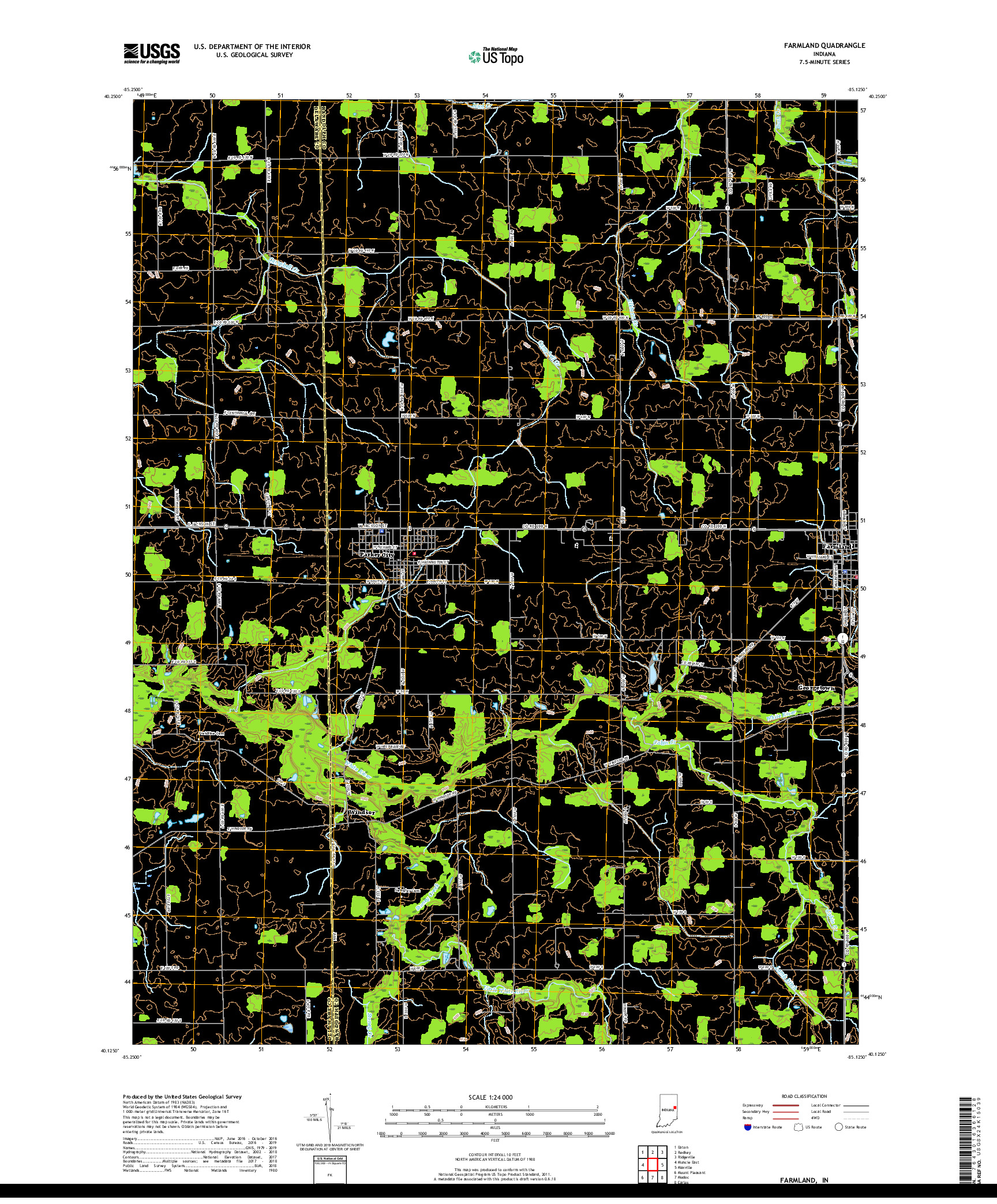 USGS US TOPO 7.5-MINUTE MAP FOR FARMLAND, IN 2019