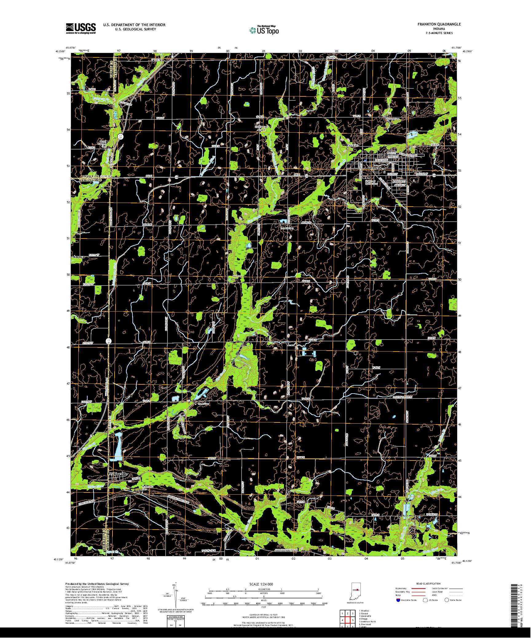 USGS US TOPO 7.5-MINUTE MAP FOR FRANKTON, IN 2019