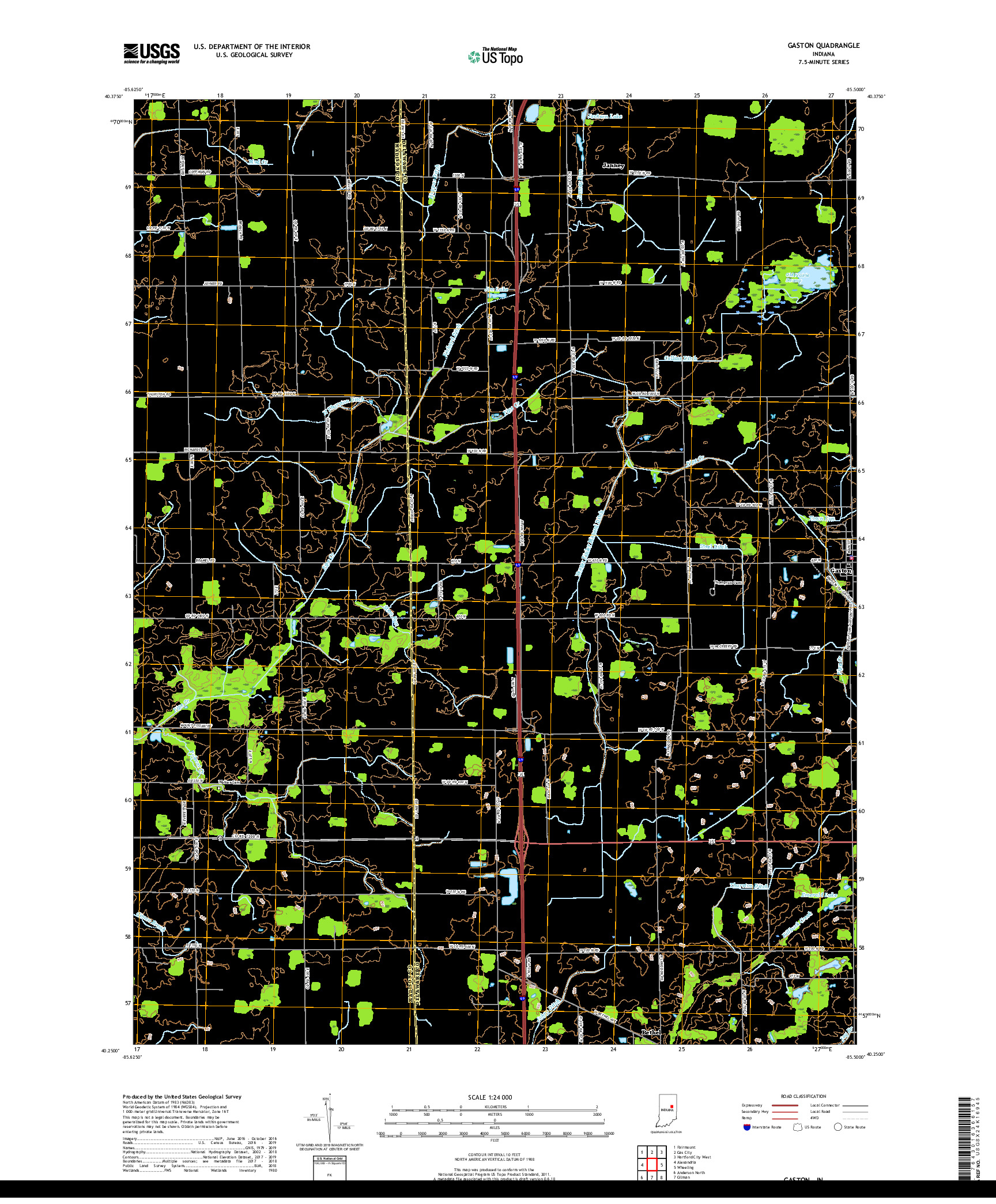 USGS US TOPO 7.5-MINUTE MAP FOR GASTON, IN 2019