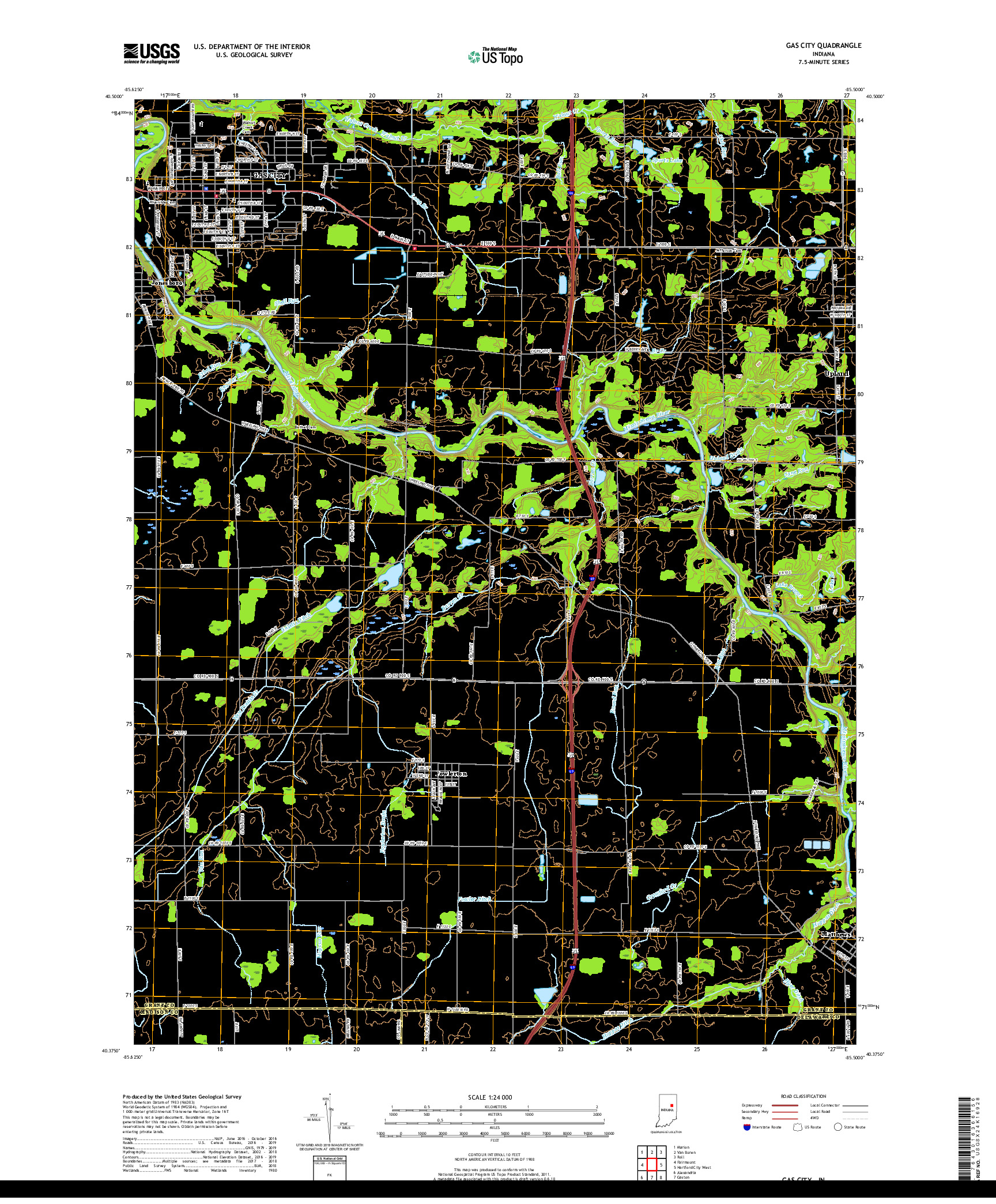 USGS US TOPO 7.5-MINUTE MAP FOR GAS CITY, IN 2019