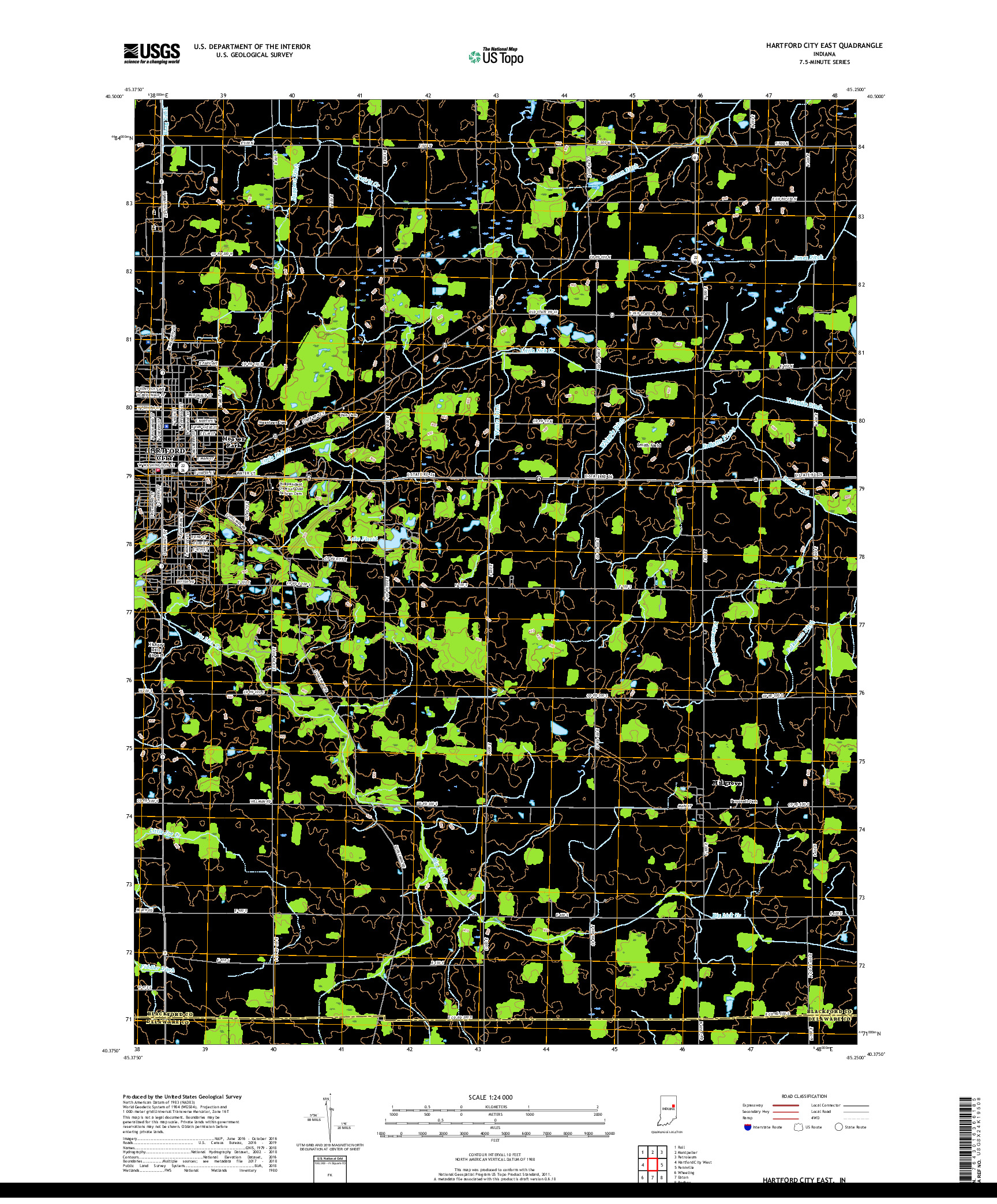 USGS US TOPO 7.5-MINUTE MAP FOR HARTFORD CITY EAST, IN 2019