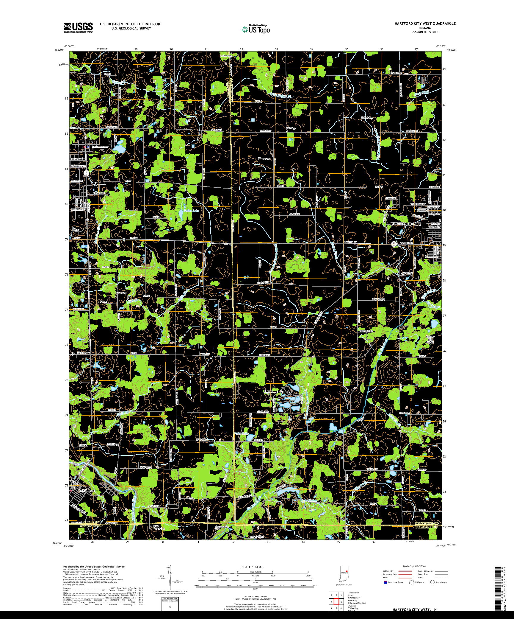 USGS US TOPO 7.5-MINUTE MAP FOR HARTFORD CITY WEST, IN 2019