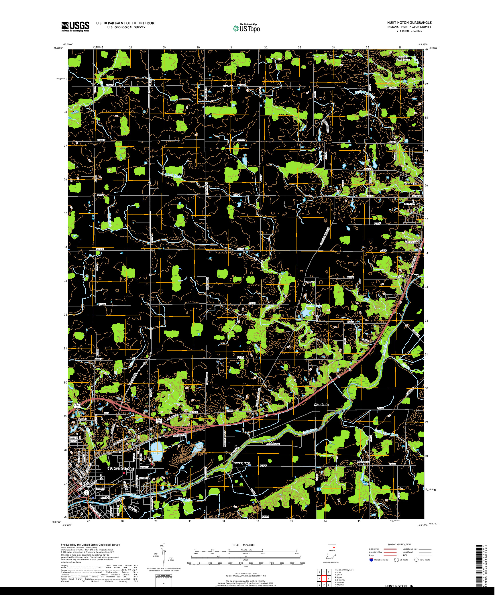 USGS US TOPO 7.5-MINUTE MAP FOR HUNTINGTON, IN 2019