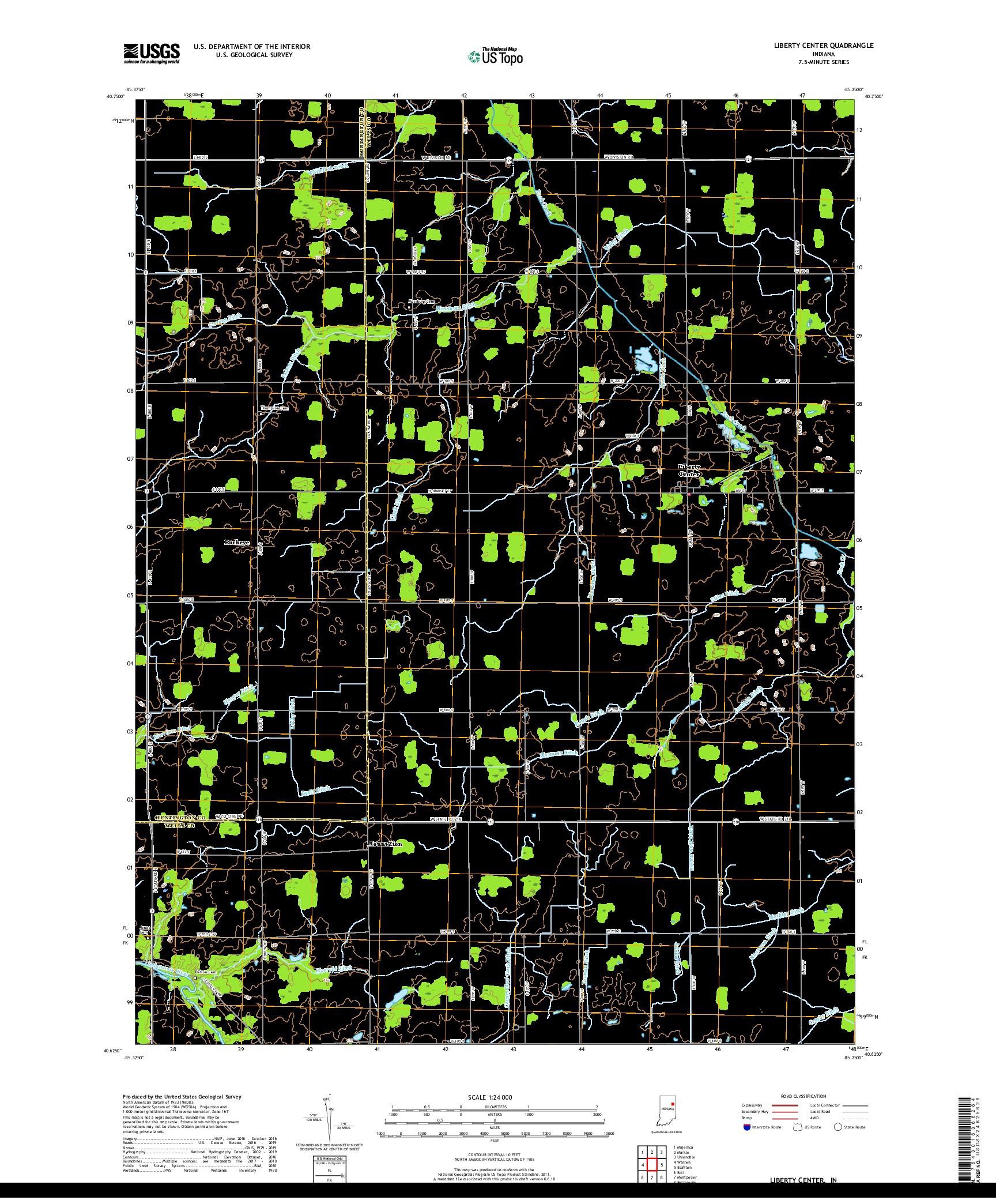 USGS US TOPO 7.5-MINUTE MAP FOR LIBERTY CENTER, IN 2019