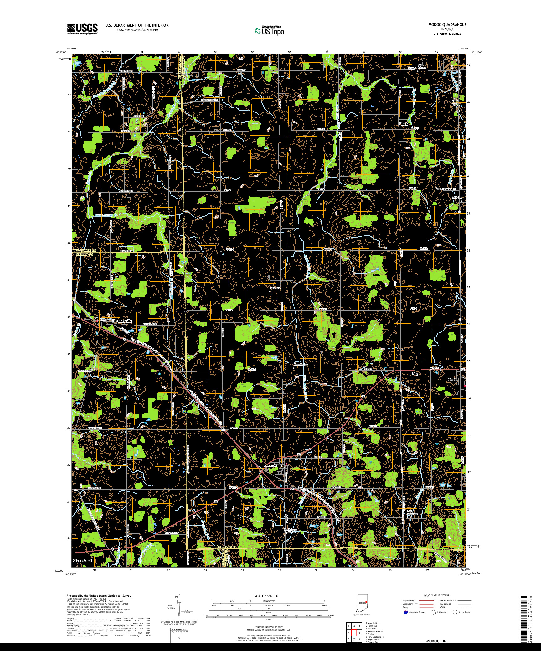 USGS US TOPO 7.5-MINUTE MAP FOR MODOC, IN 2019