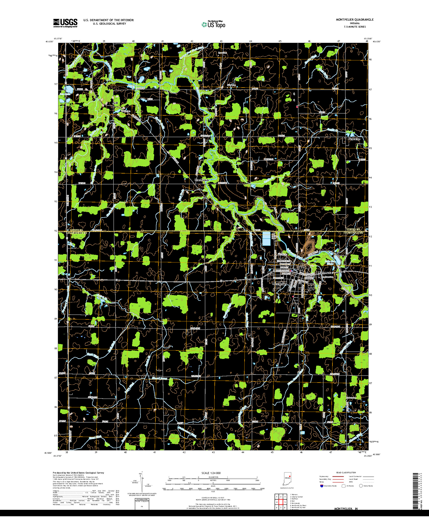 USGS US TOPO 7.5-MINUTE MAP FOR MONTPELIER, IN 2019