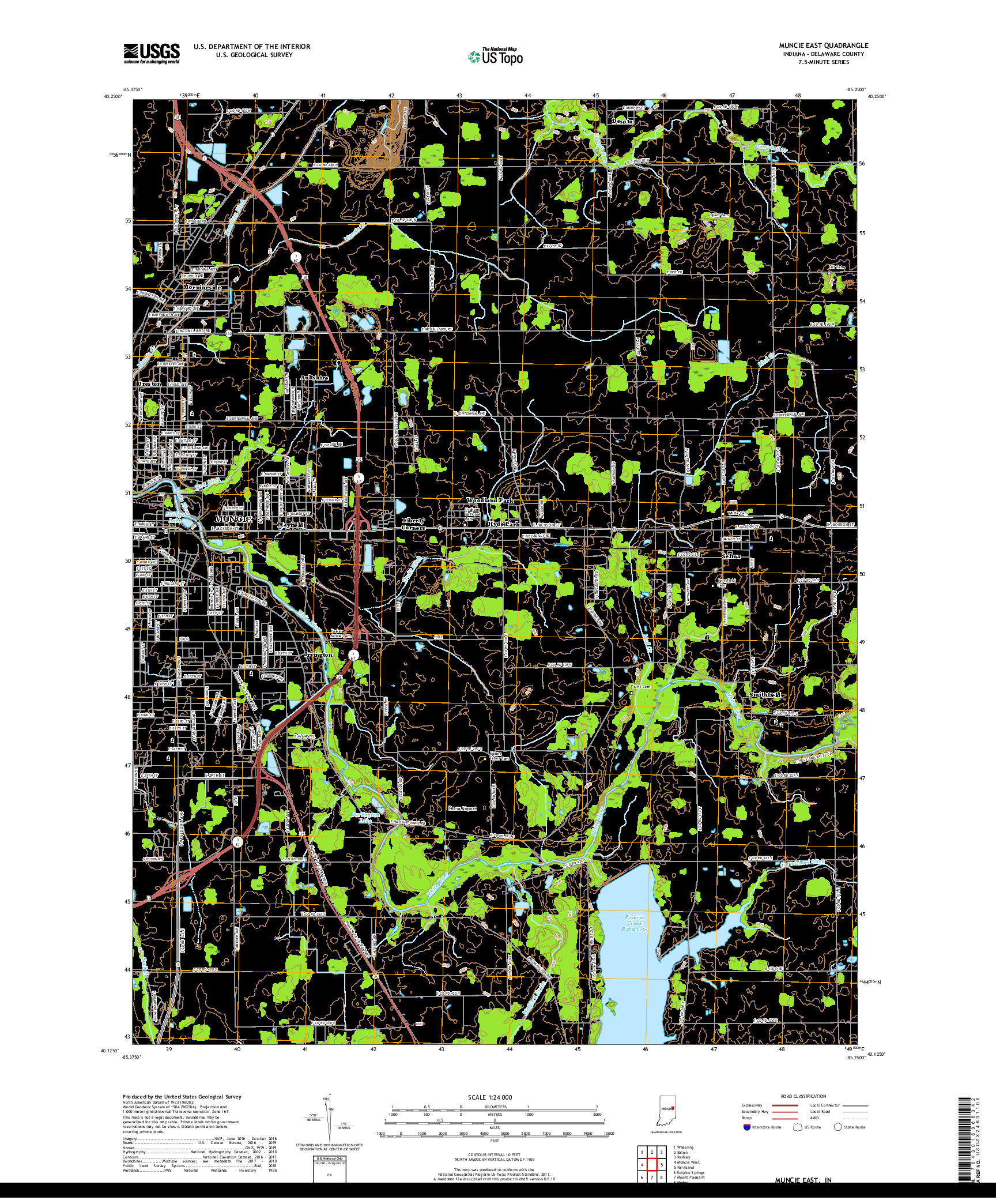 USGS US TOPO 7.5-MINUTE MAP FOR MUNCIE EAST, IN 2019