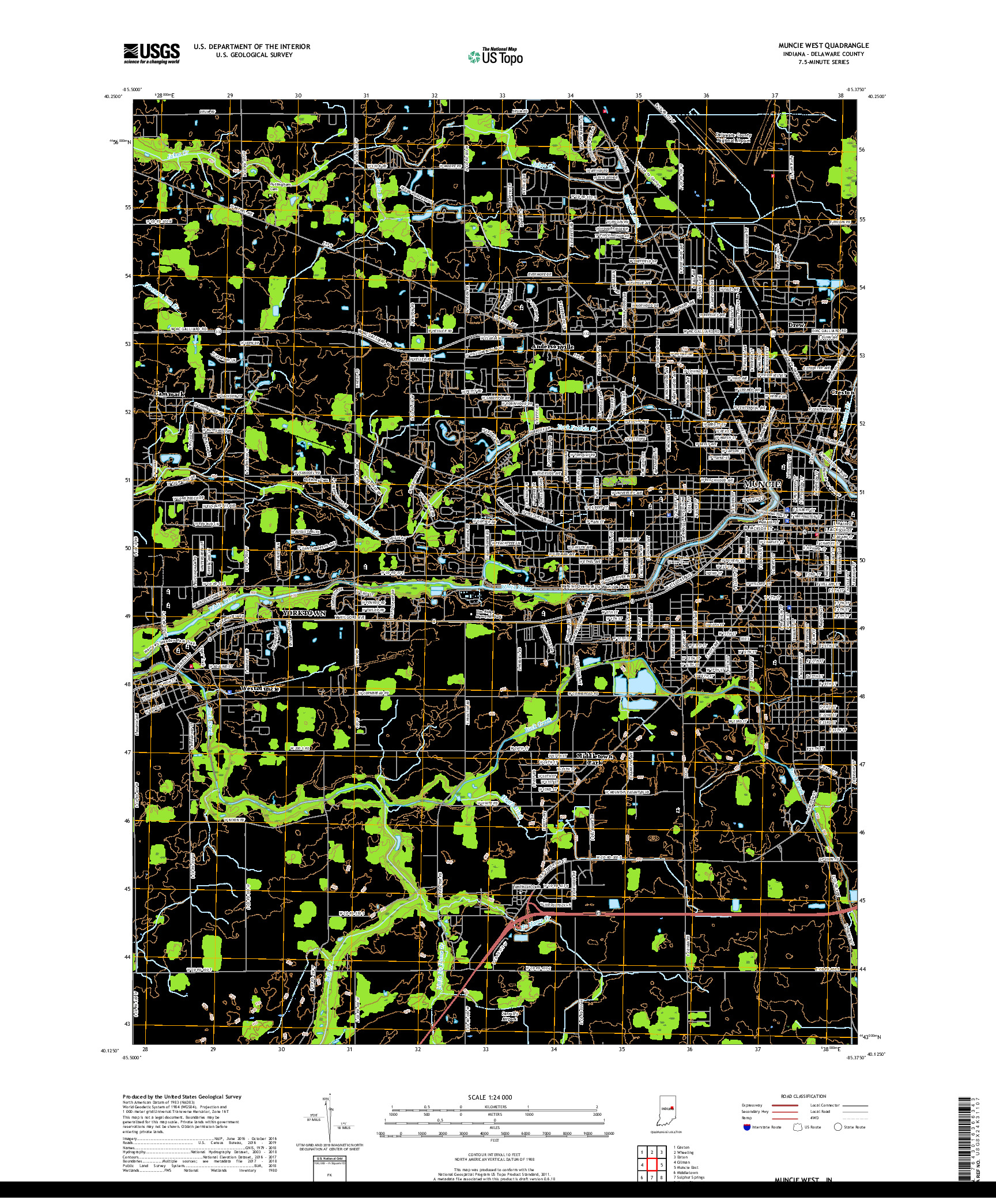 USGS US TOPO 7.5-MINUTE MAP FOR MUNCIE WEST, IN 2019