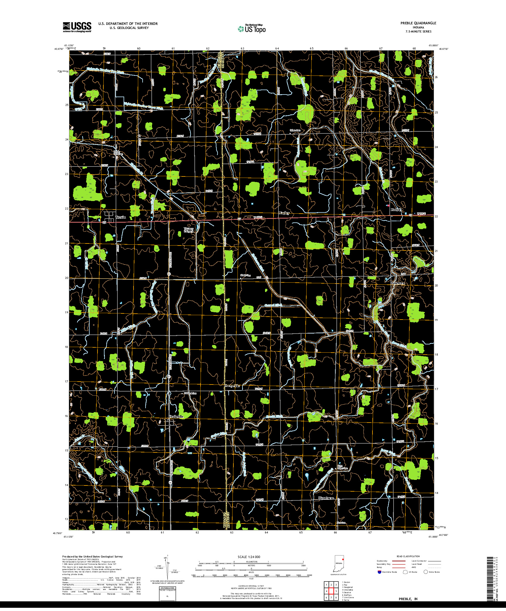 USGS US TOPO 7.5-MINUTE MAP FOR PREBLE, IN 2019