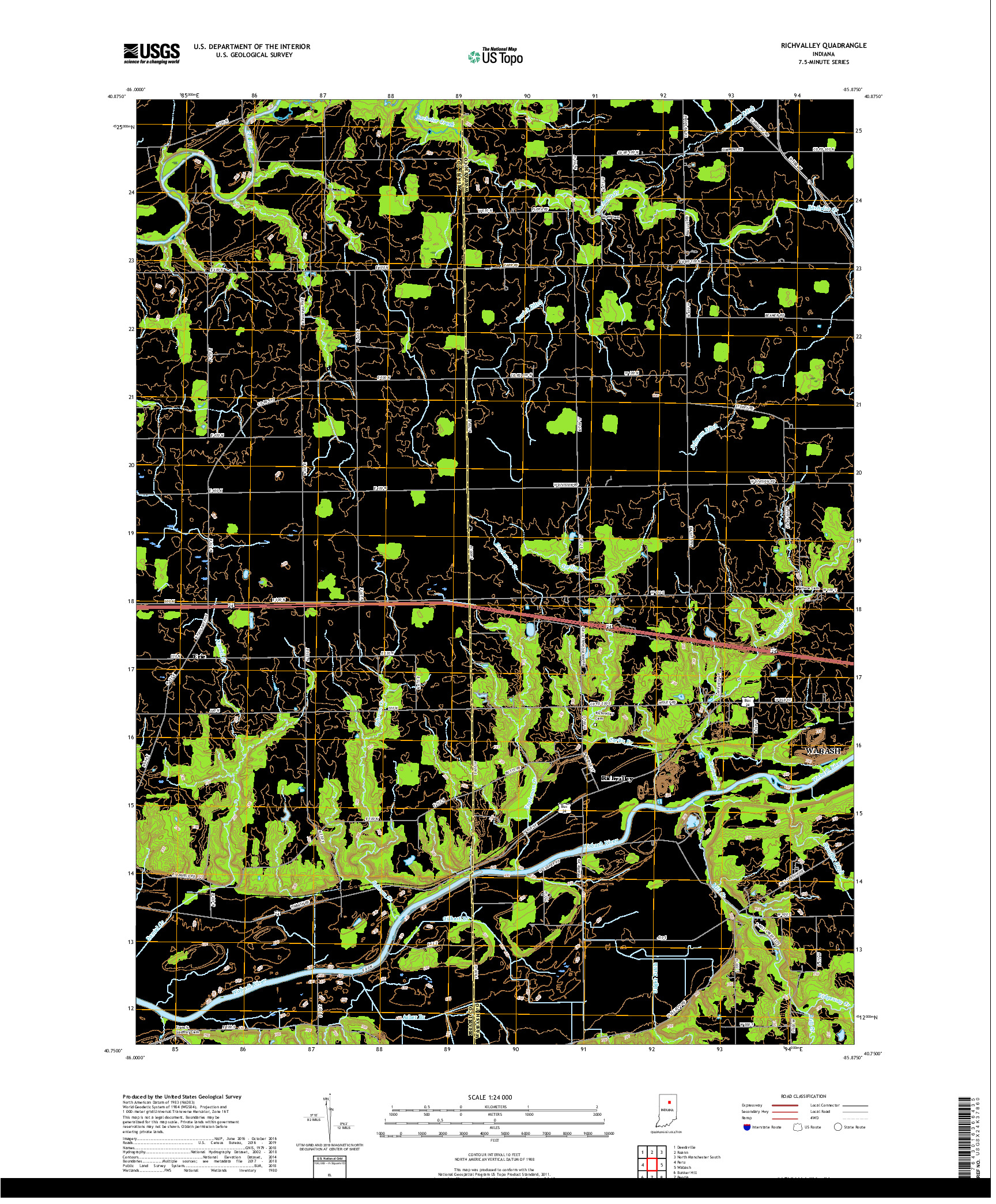 USGS US TOPO 7.5-MINUTE MAP FOR RICHVALLEY, IN 2019