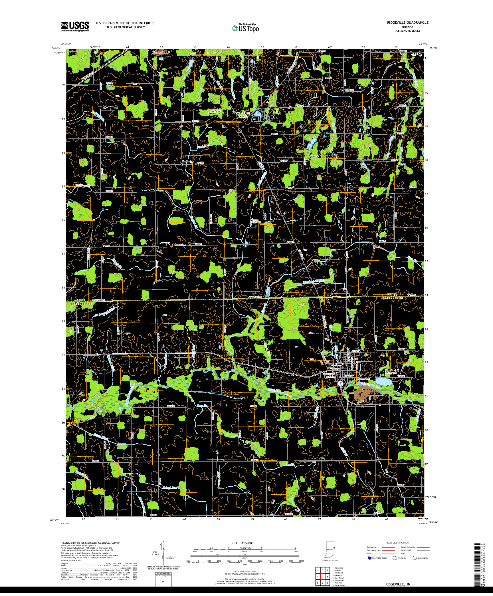 USGS US TOPO 7.5-MINUTE MAP FOR RIDGEVILLE, IN 2019