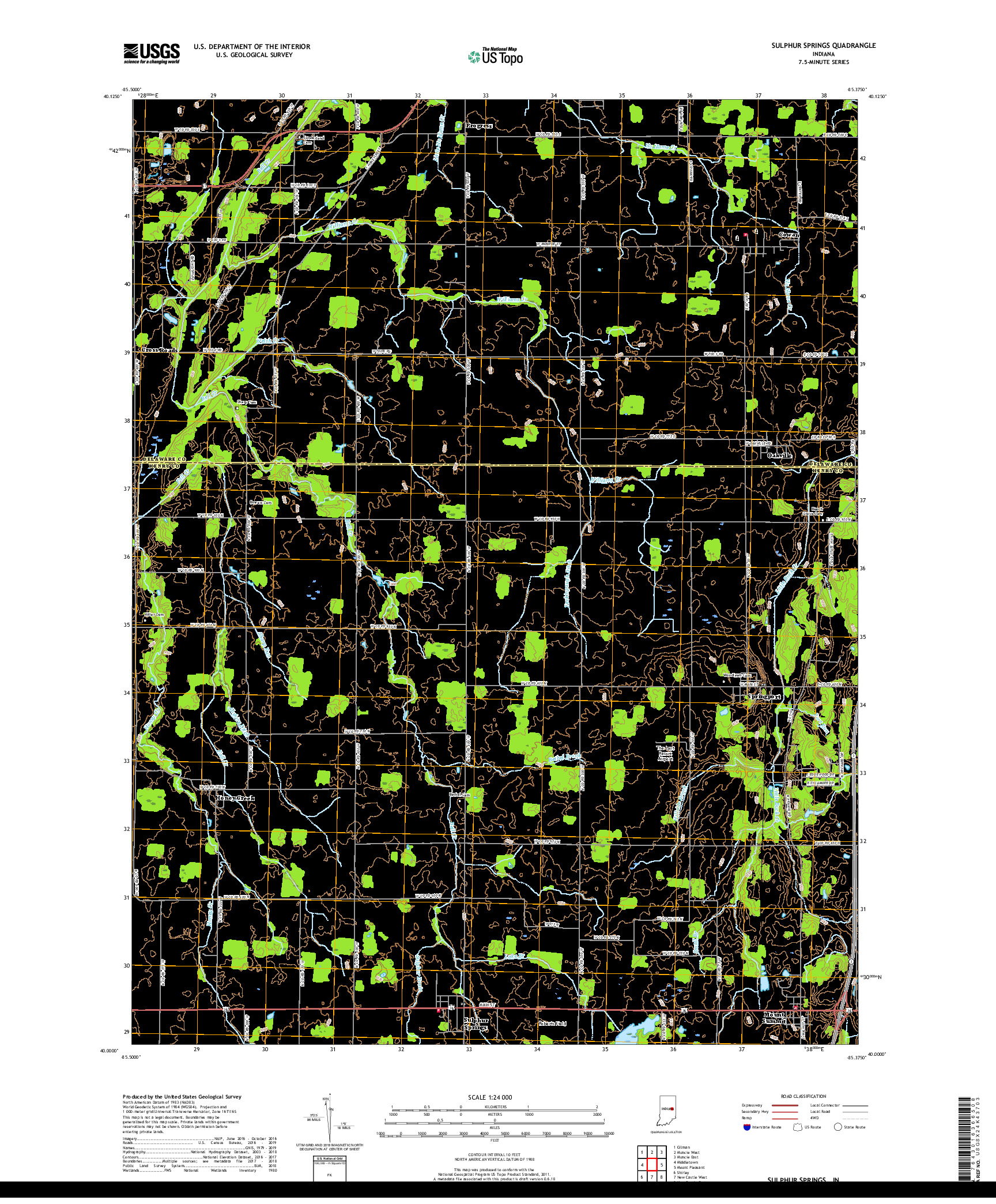 USGS US TOPO 7.5-MINUTE MAP FOR SULPHUR SPRINGS, IN 2019